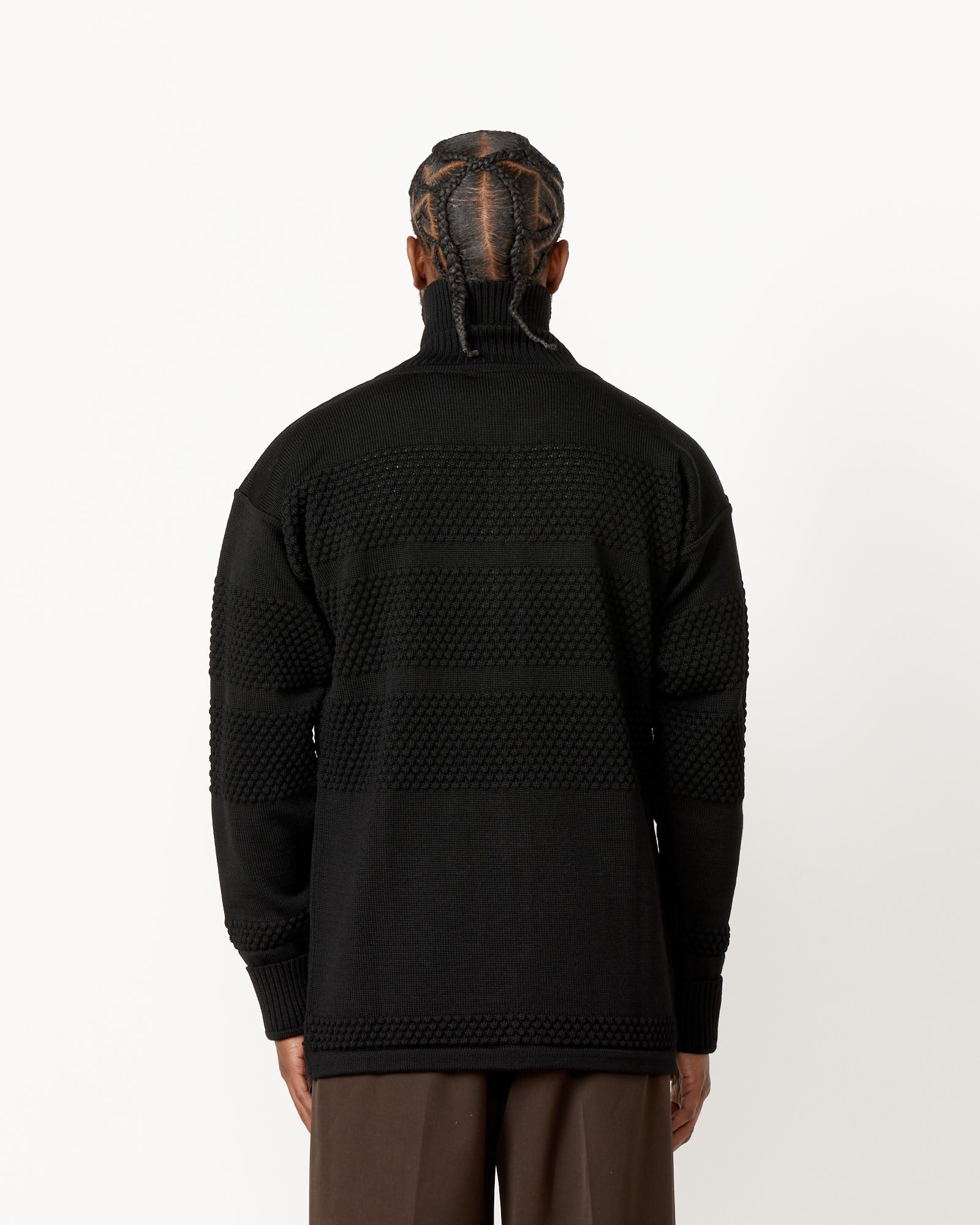 Fisherman Full Zip Sweater in Black Void