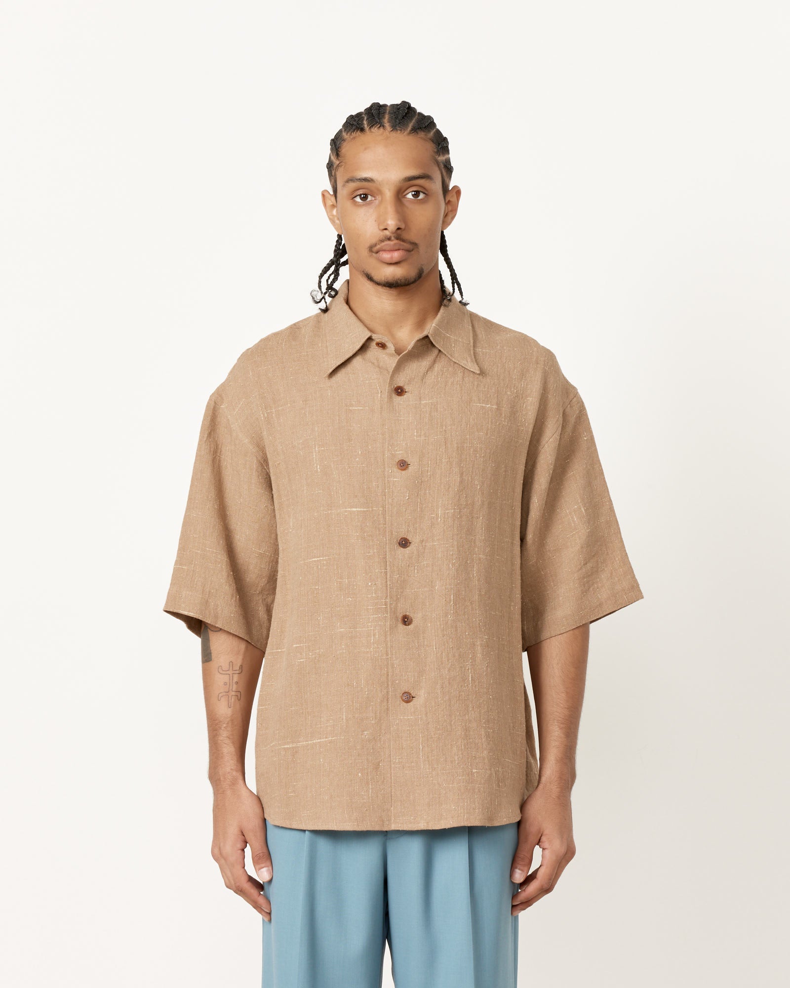 Linen Silk Shirt in Brown Linen Silk Shirt in Brown