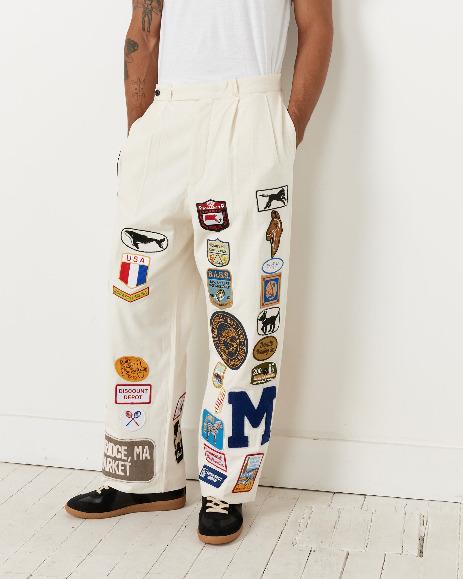 Crambridge Patch Trouser in White Multi