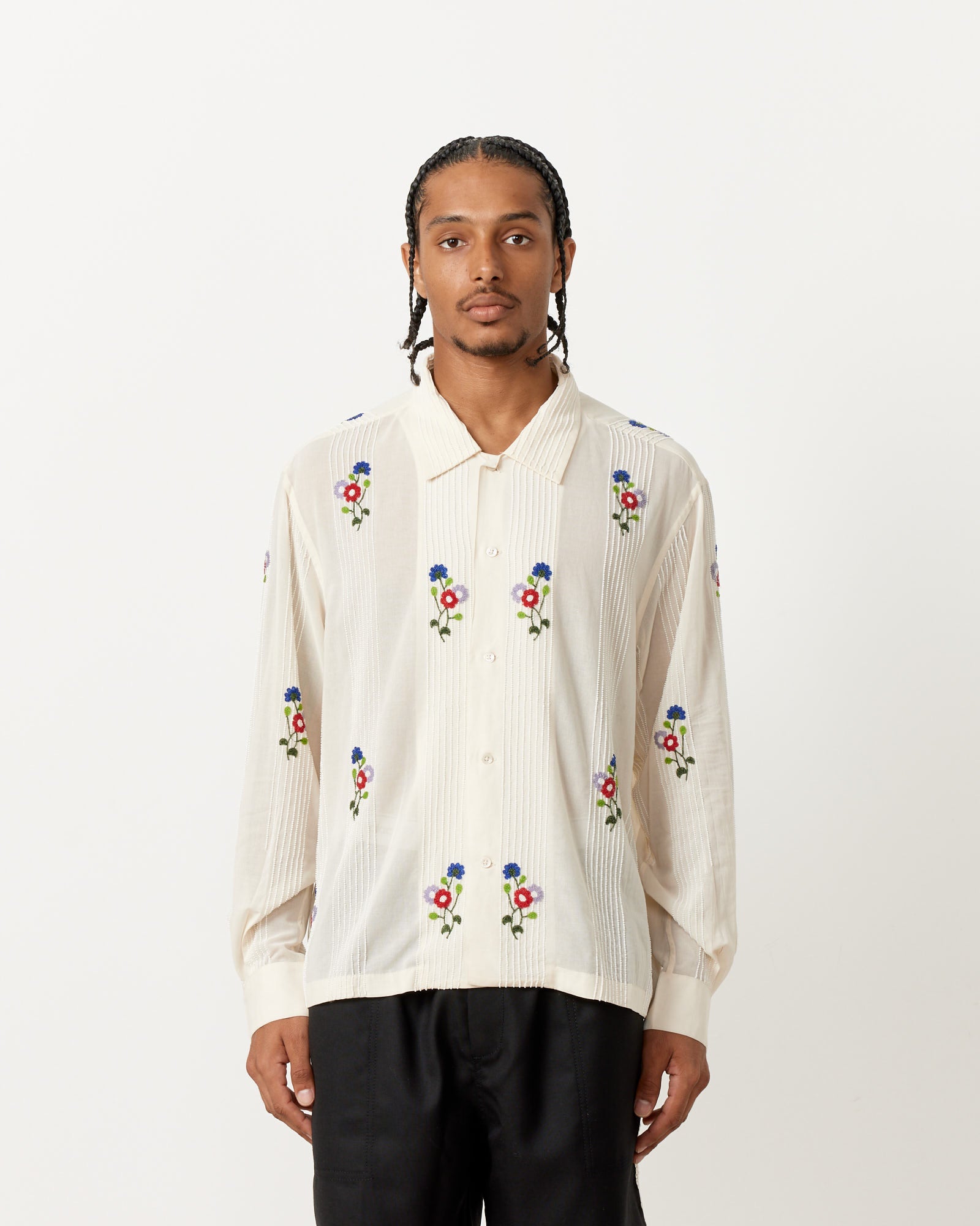 Beaded Wildflower Shirt in White Multi