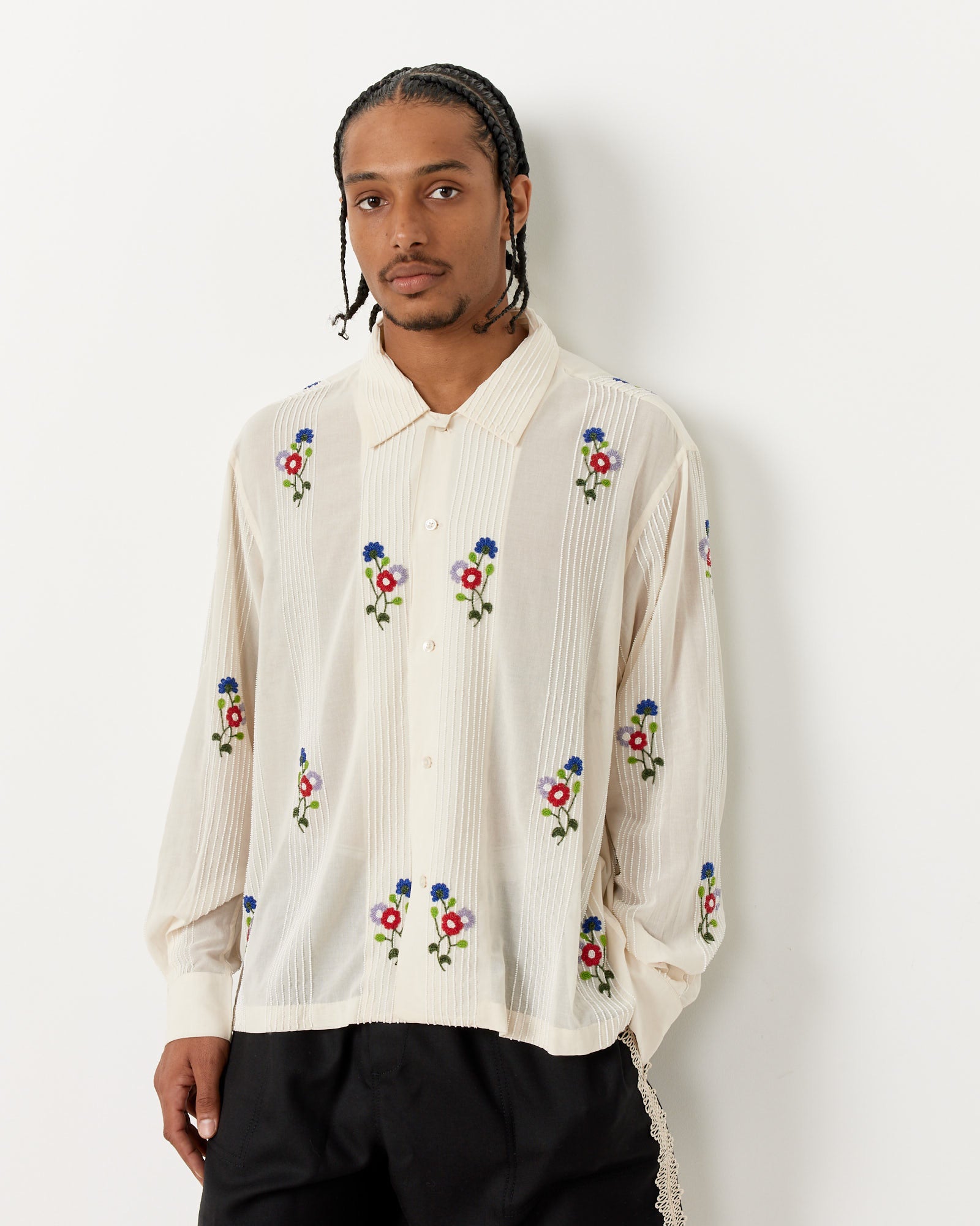 Beaded Wildflower Shirt in White Multi