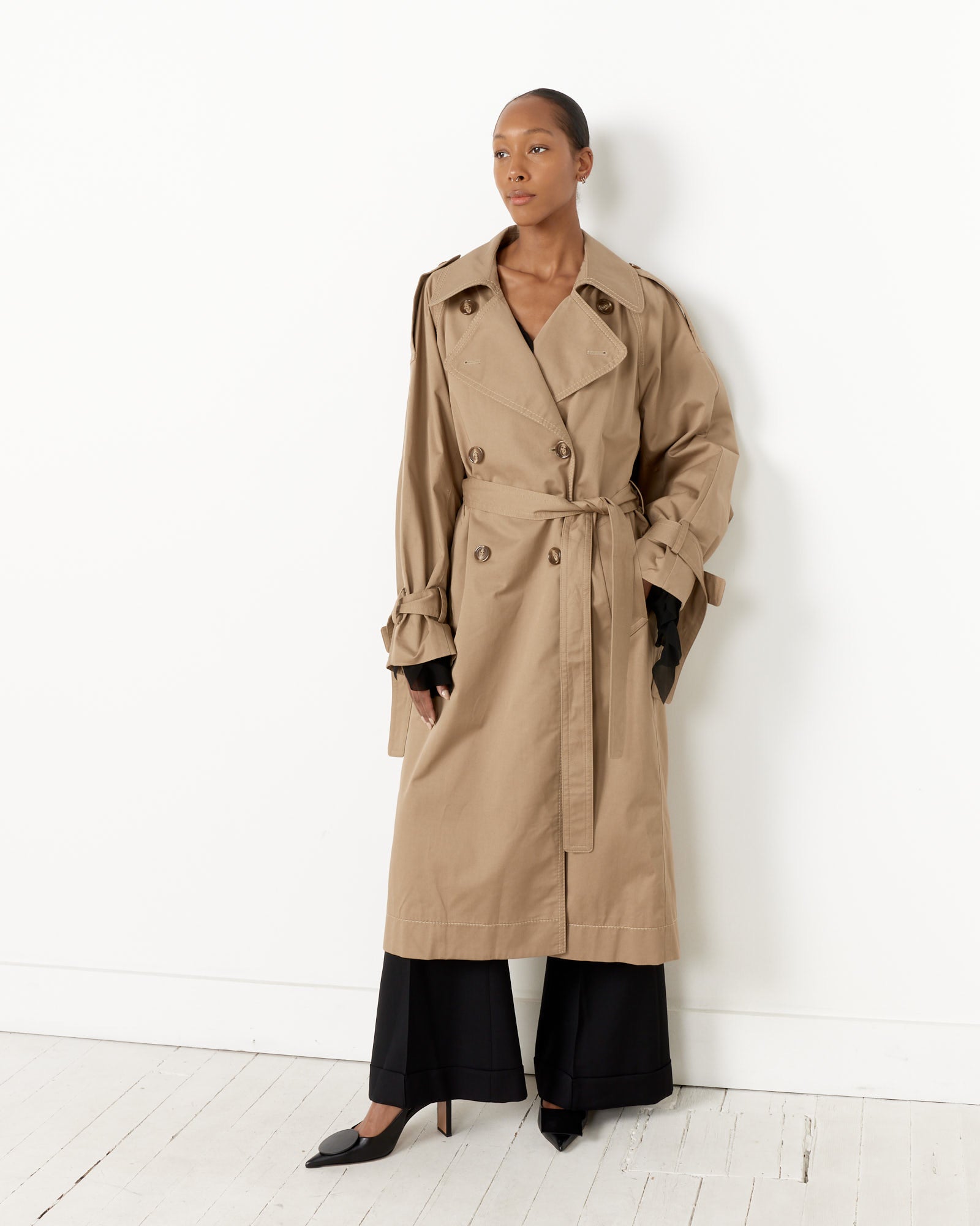 Double-Breasted Trench Coat in Cold Beige