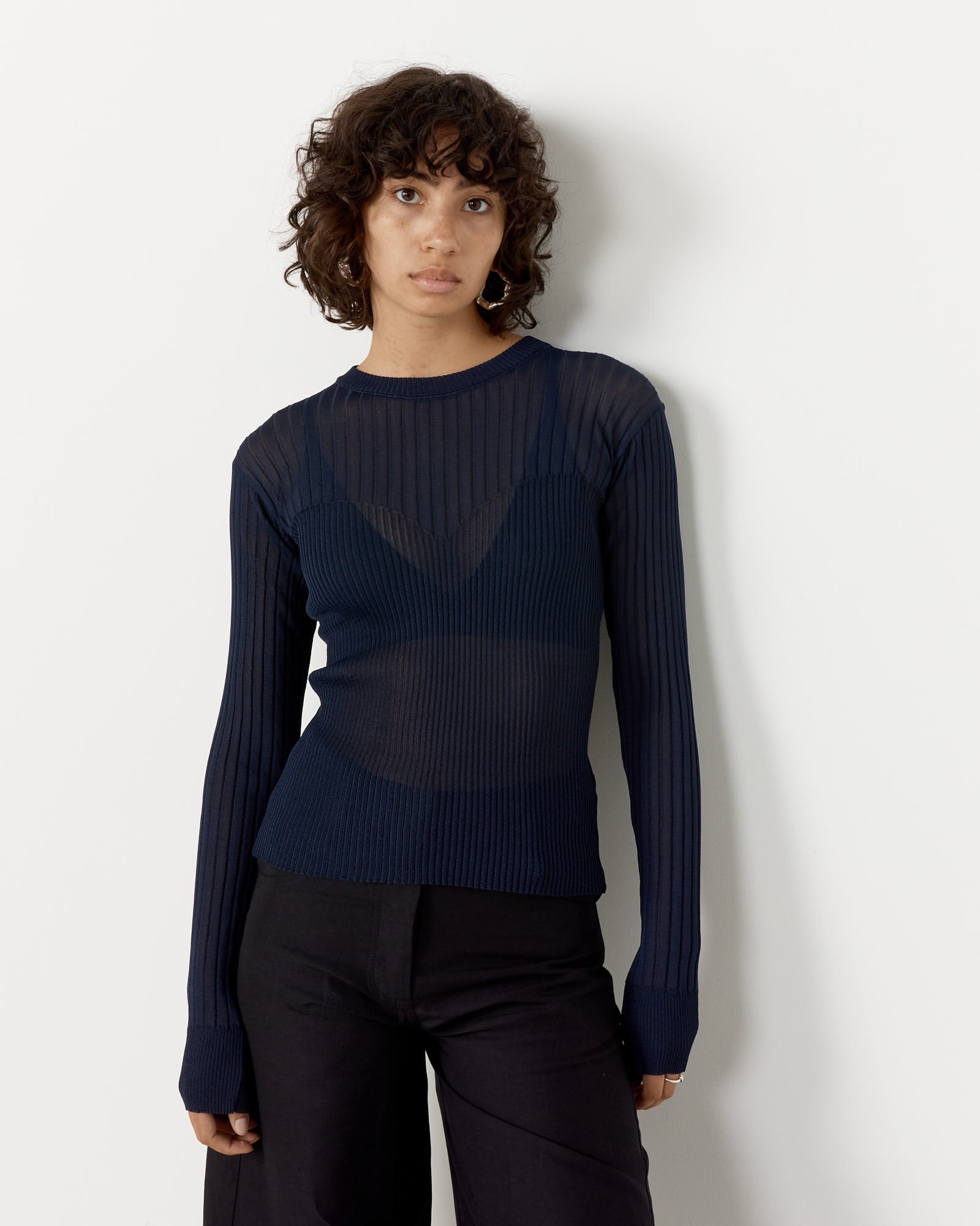 Bell Knit Blouse in Navy