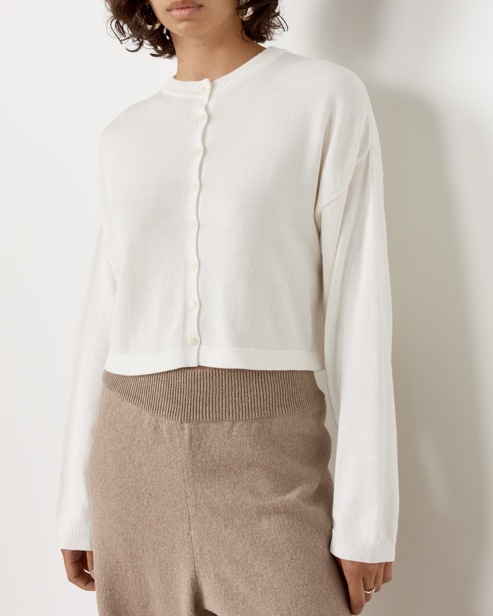 Cotton Cropped Cardigan in White
