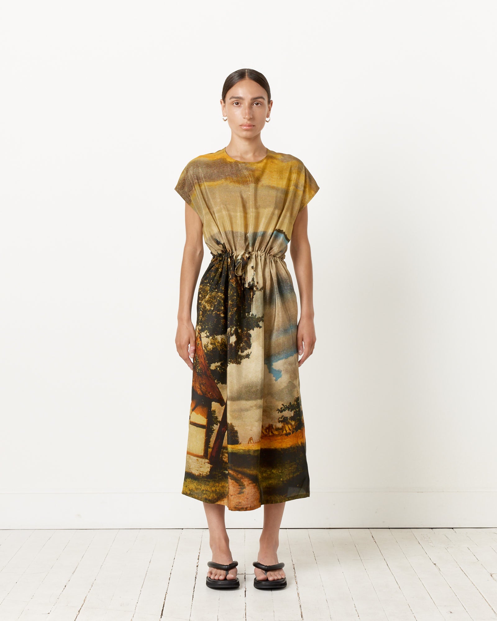 Simple Dress in Digital Printed Gots