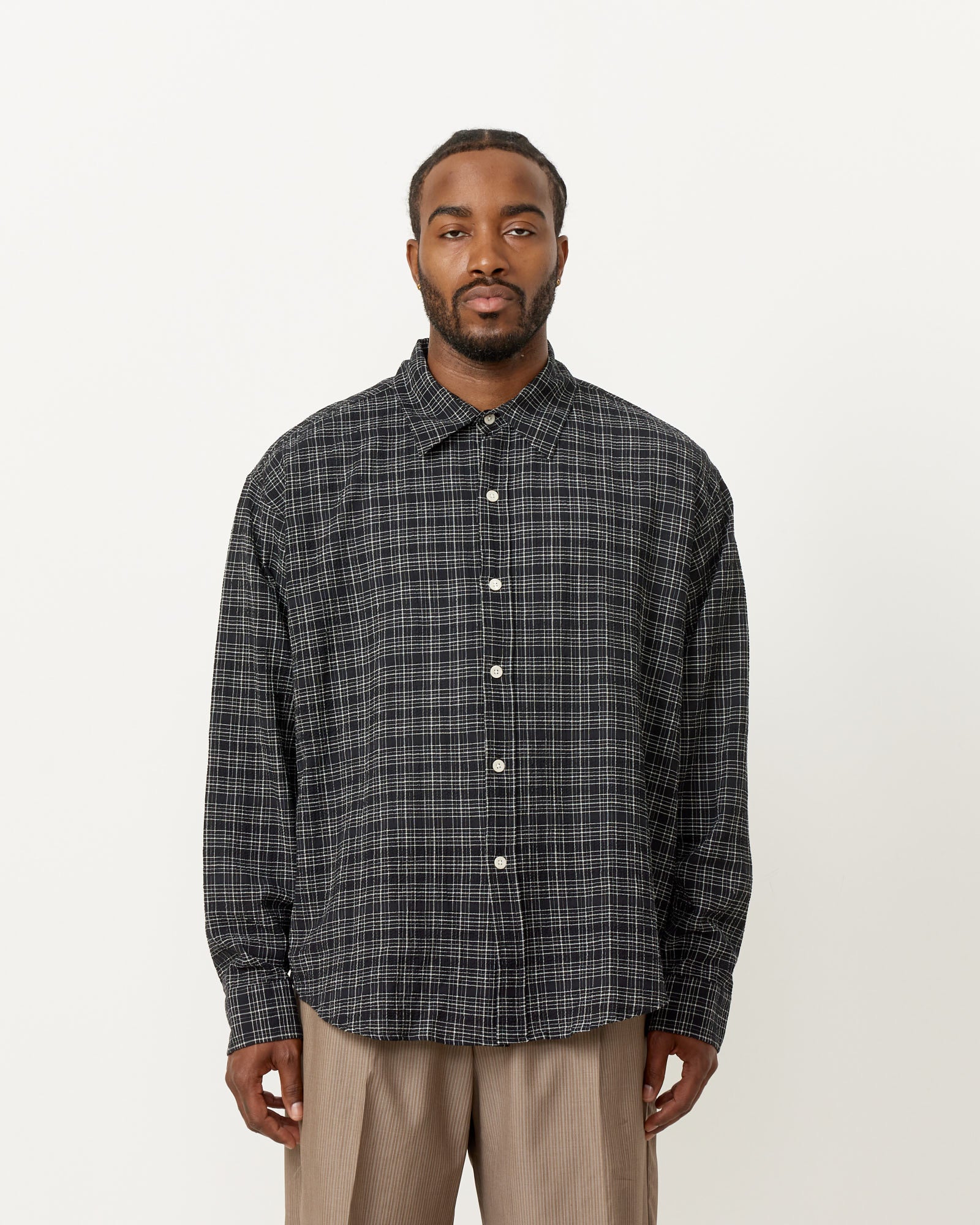 black checkered dress shirt Checkered Long Sleeve Men Button Up Shirt, Check Black White Racing Checkerboard Print Buttoned Collared Guys Male Casual Dress Chest Pocket