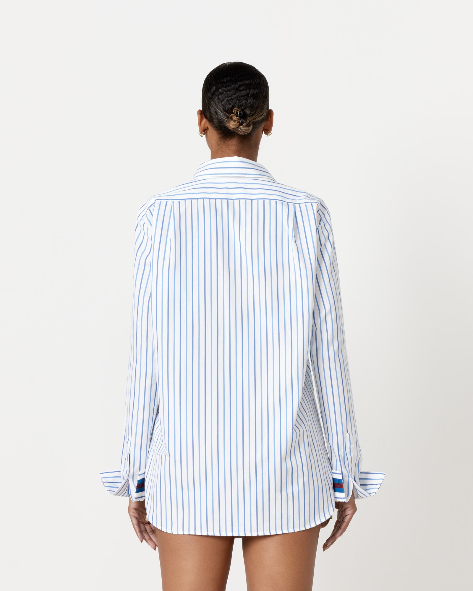 Celina Striped Cotton Shirt in Light Blue