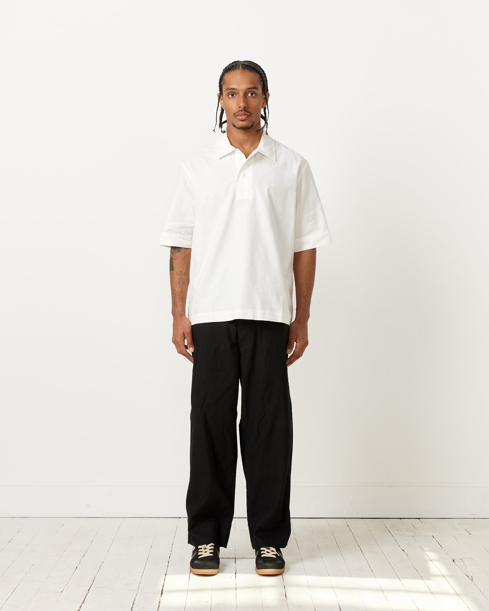 Off Set Placket Polo in White