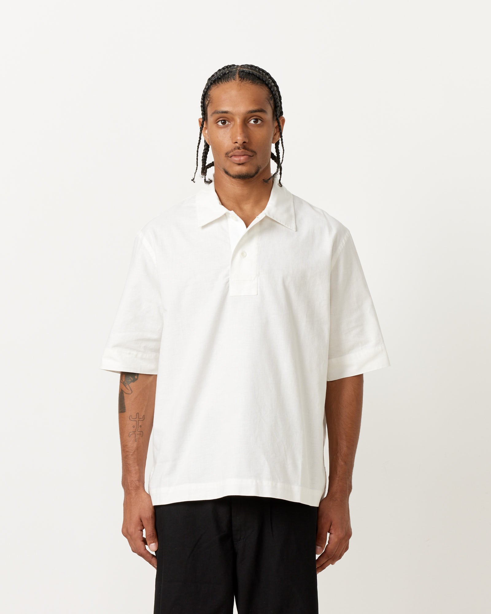 Off Set Placket Polo in White