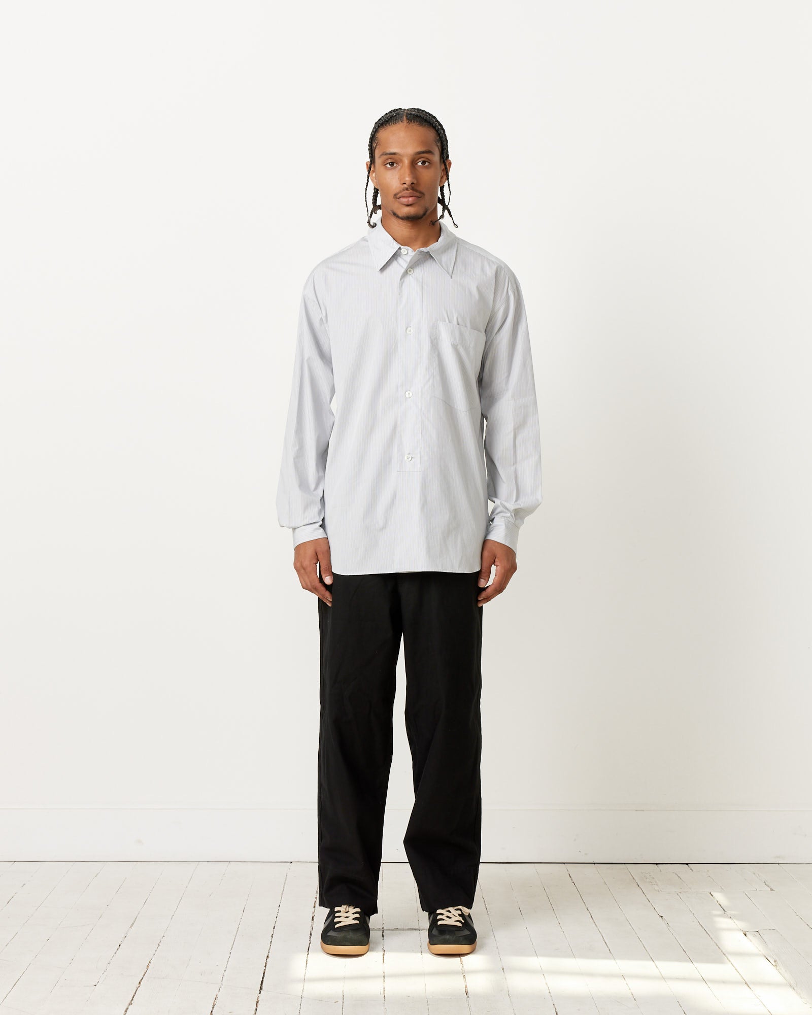 Half Placket Stripe Shirt in Grey/White
