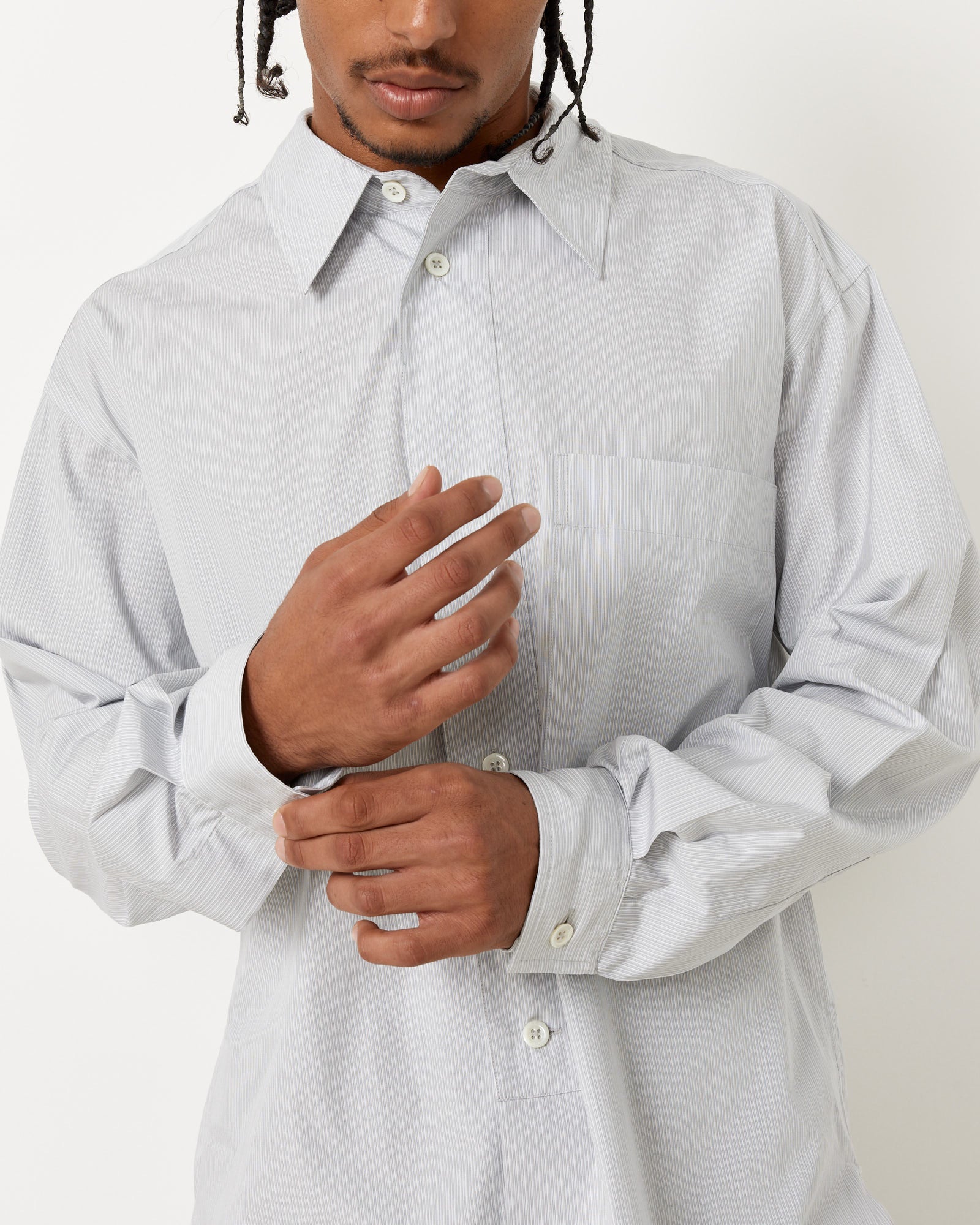 Half Placket Stripe Shirt in Grey/White