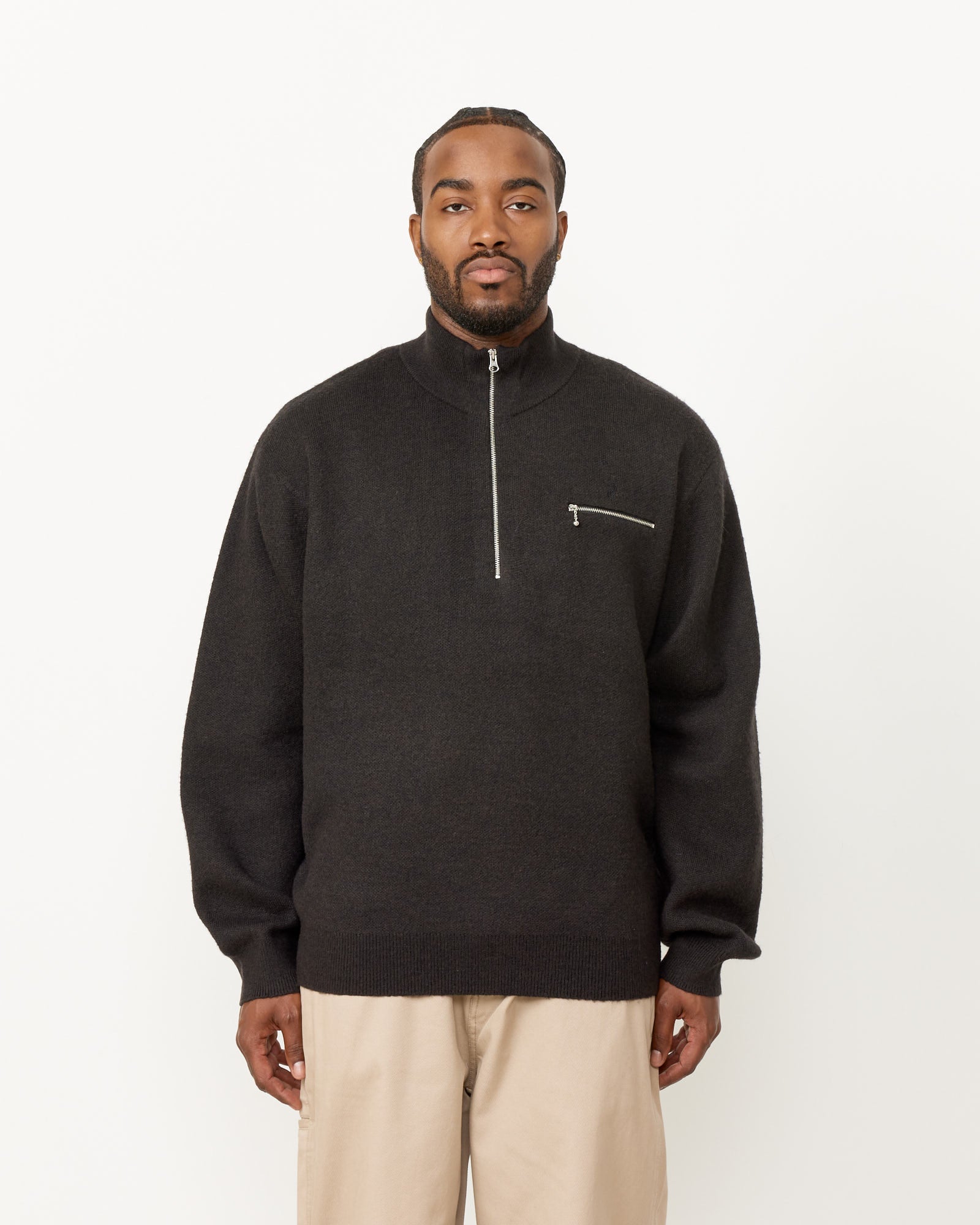 Half Zip Mock Neck Sweater in Black