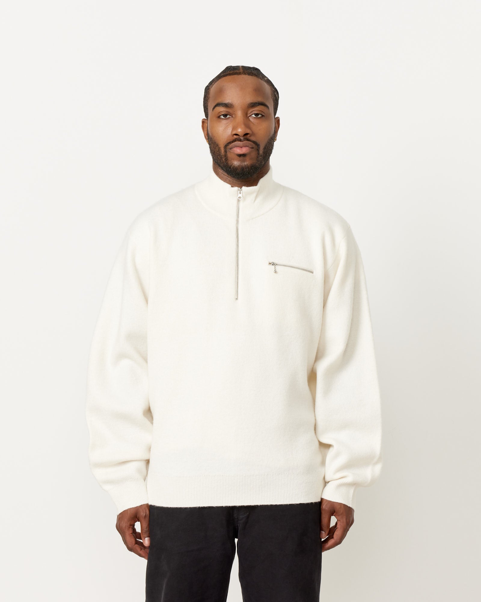 Half Zip Mock Neck Sweater in Ivory