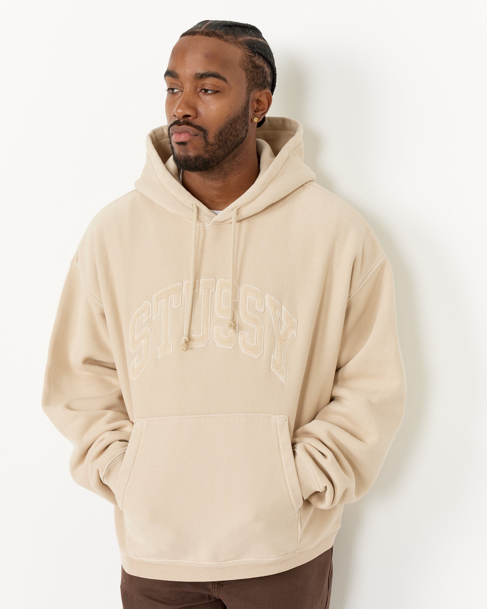 Embroidered Relaxed Hoodie in Sand