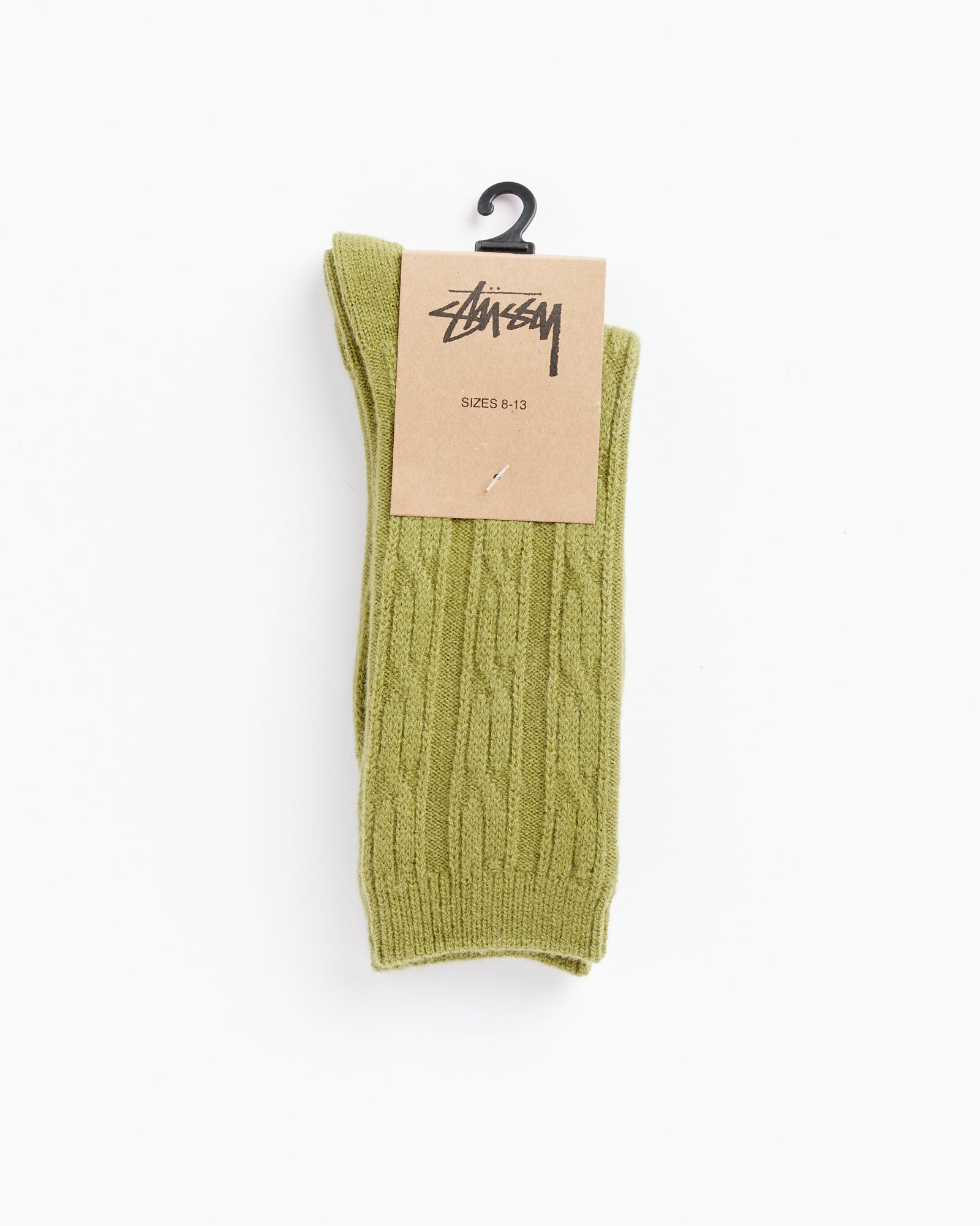 Cable Knit Dress Socks in Dark Lime