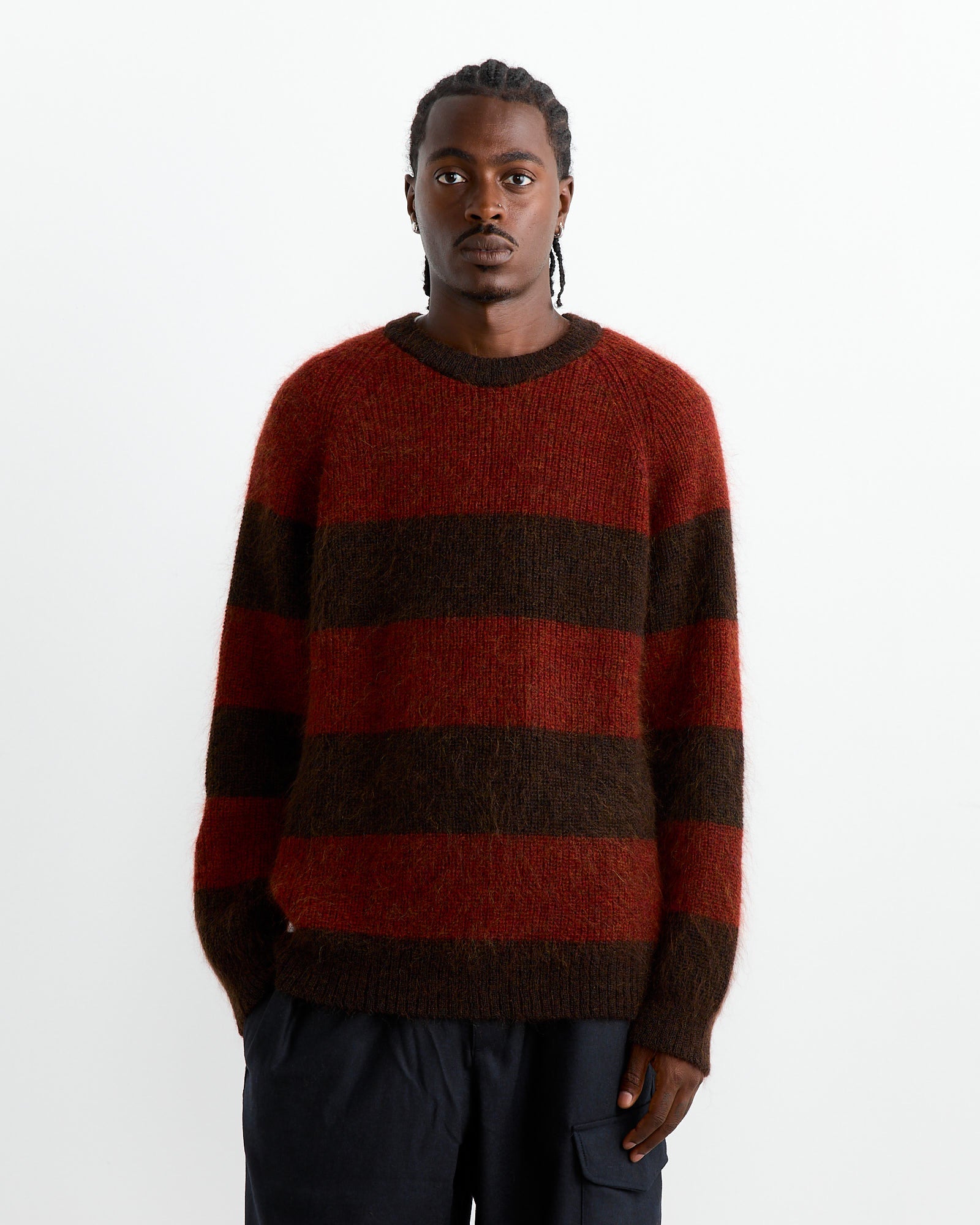 Suedehead Stripe Crew Knit in Red/Brown1