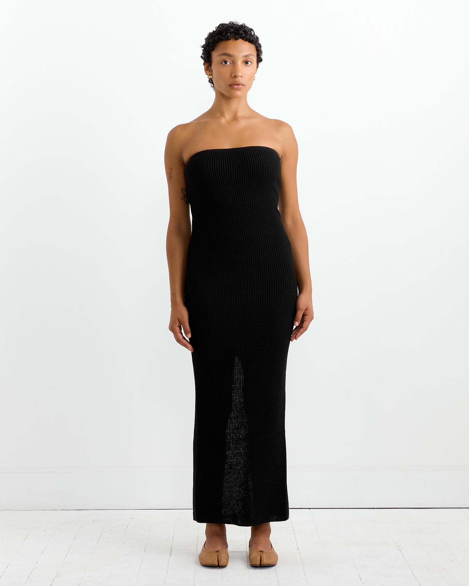 Textured Knit Column Dress in Black Textured Knit Column Dress in Black