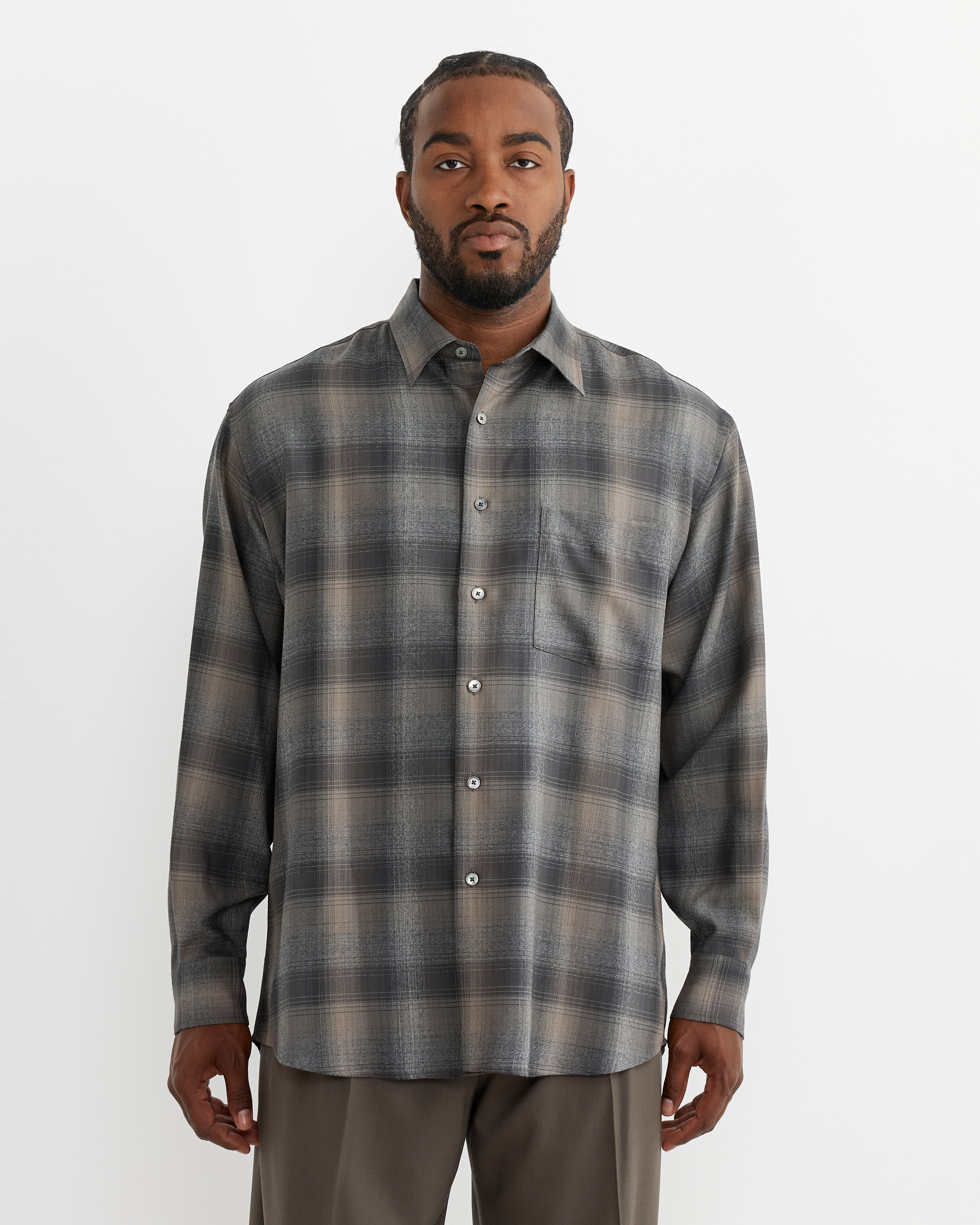 Wool Check Shirt in Charcoal Grey Wool Check Shirt in Charcoal Grey