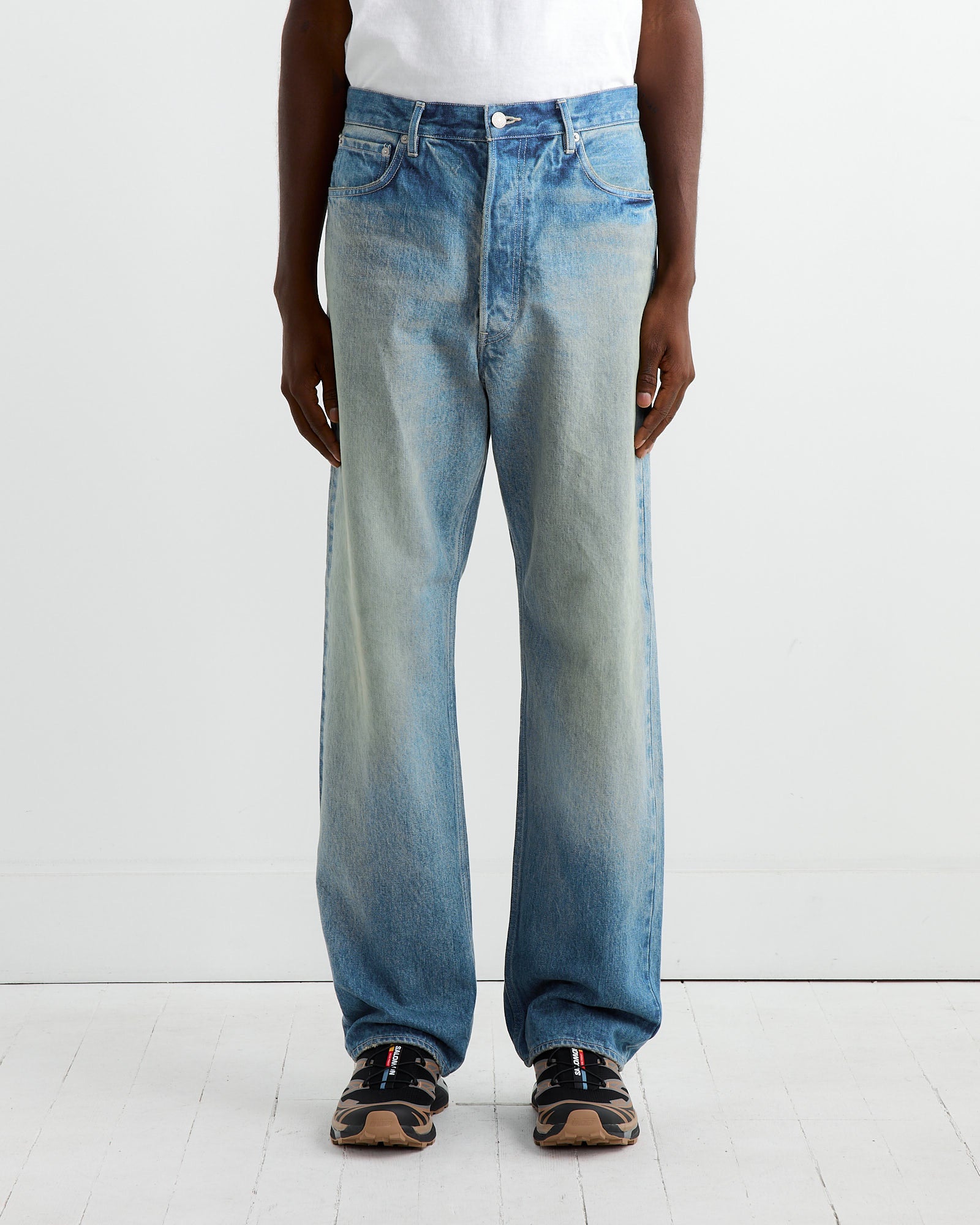 Selvedge Heavy Denim Wide Pant in Faded Indigo - Main Image