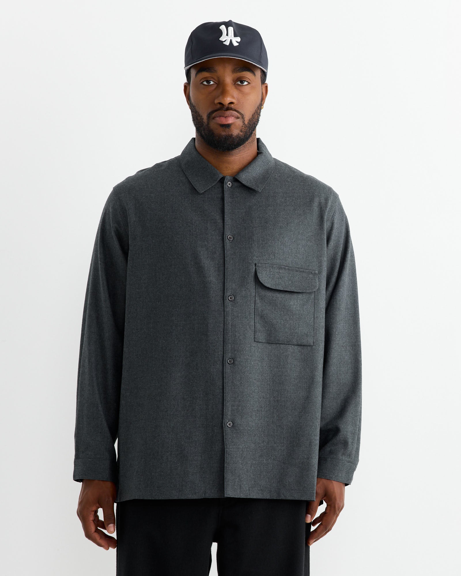 wool dress shirts men Flat Bottom Wool Shirt in Blue Charcoal