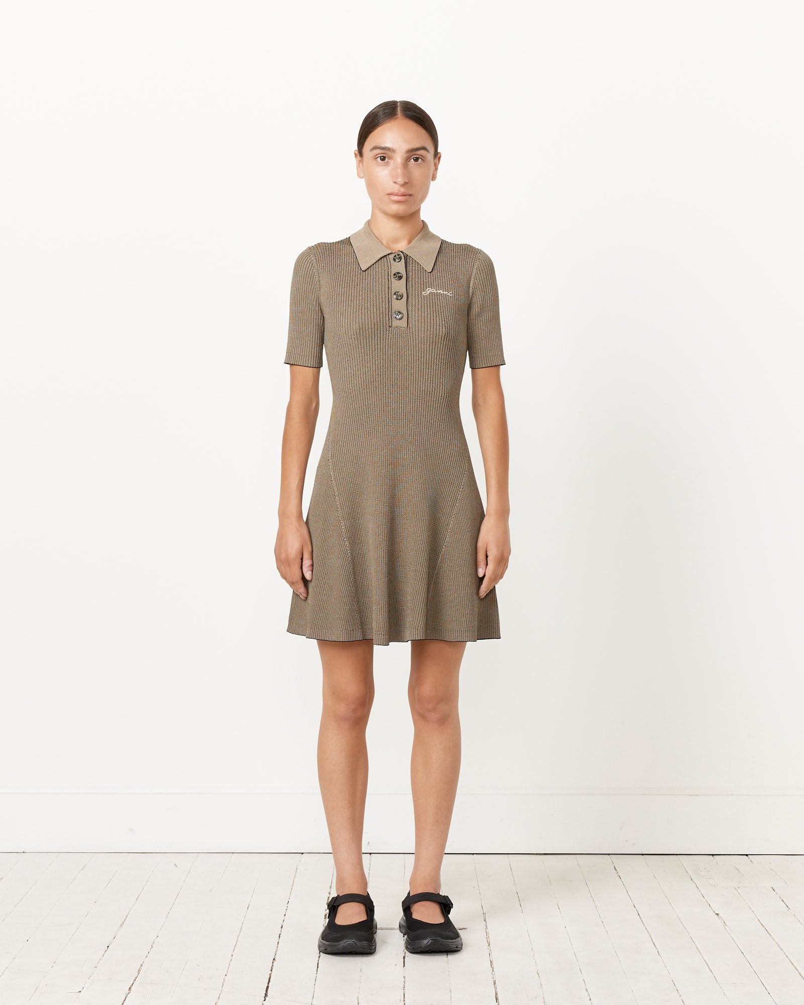 Melange Knit Mini Dress in Safari Melange Knit Mini Dress in Safari