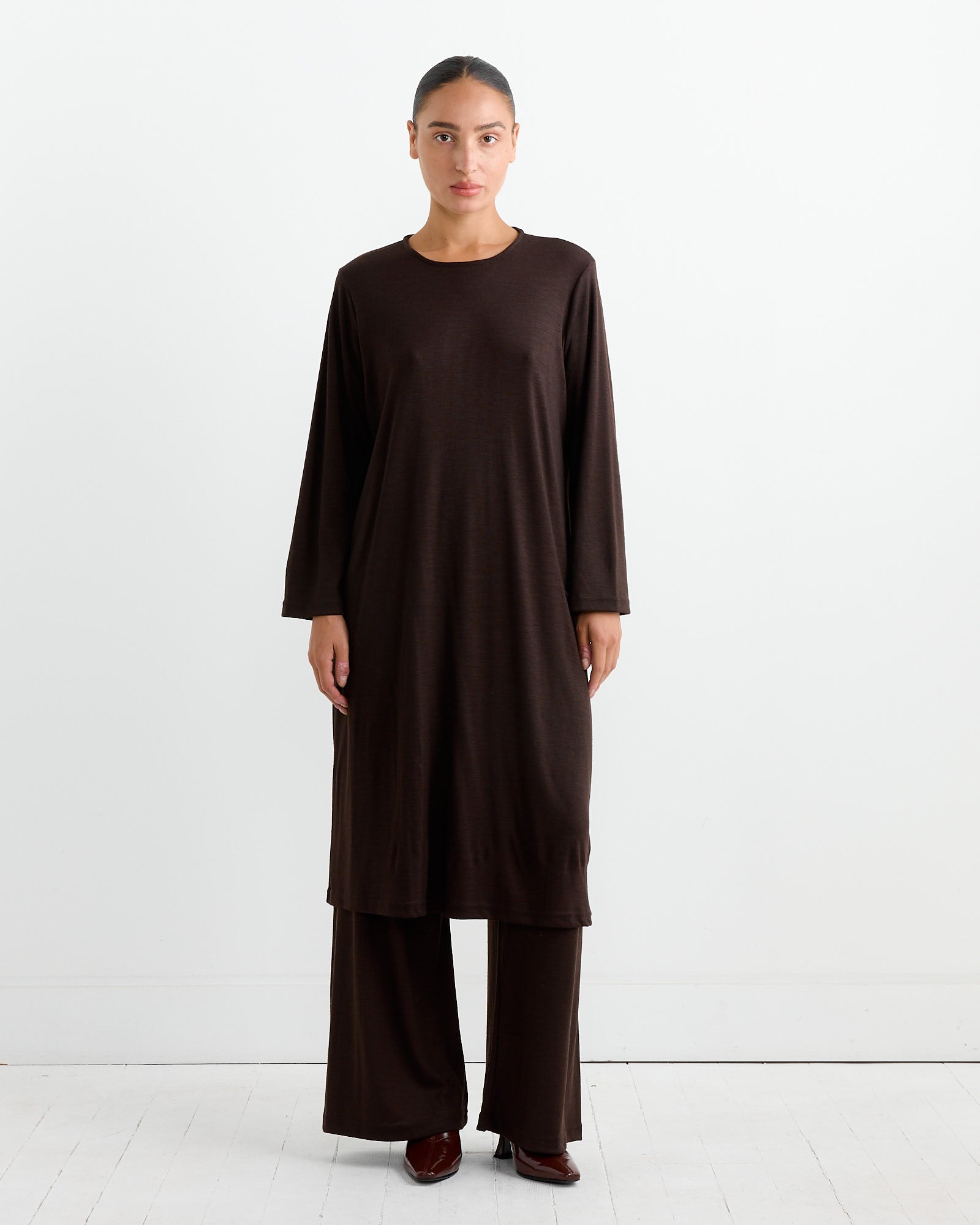 Wool Basic Crew Dress in Cacao Wool Basic Crew Dress in Cacao