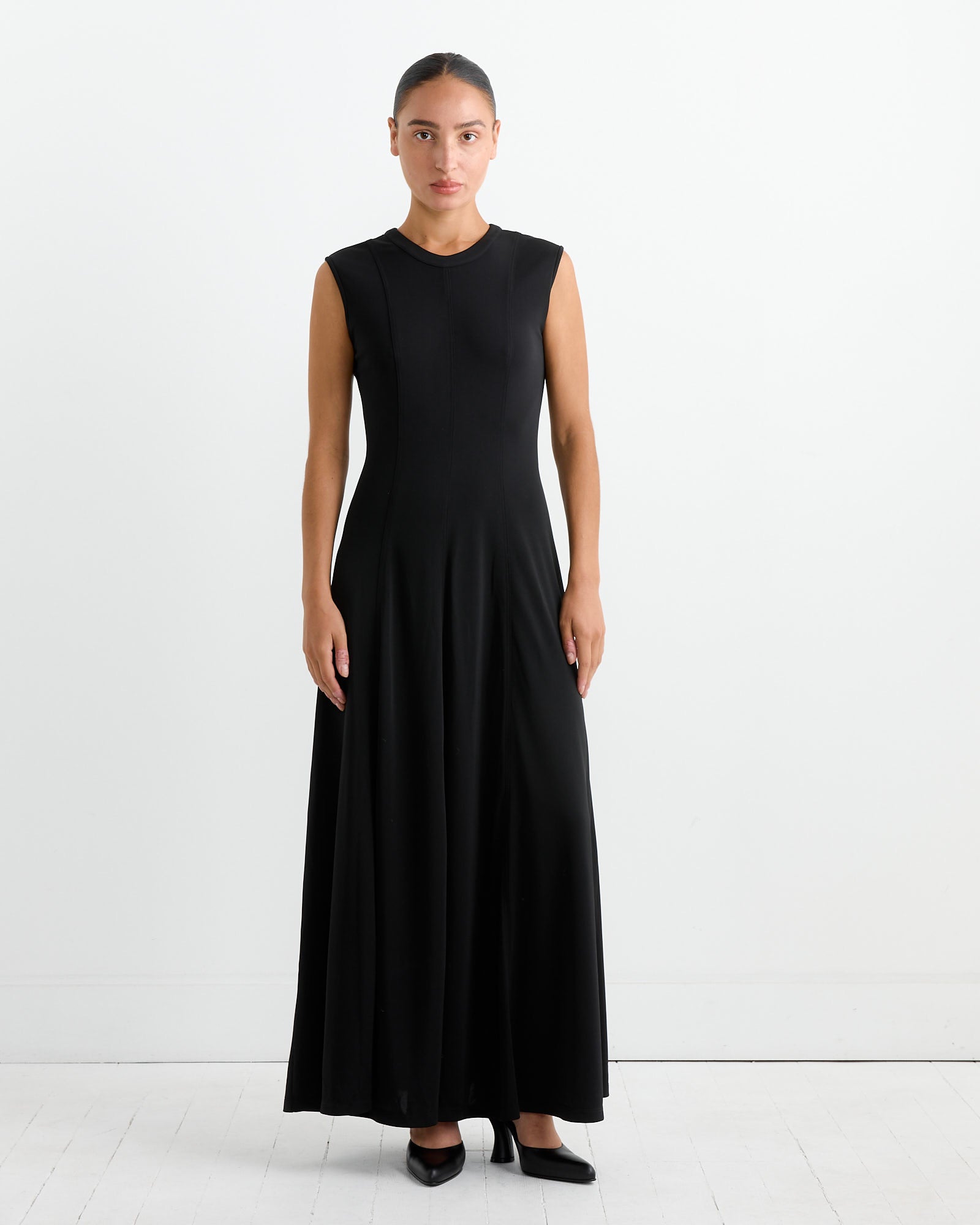 Seamed Flared Maxi Dress in Black Seamed Flared Maxi Dress in Black
