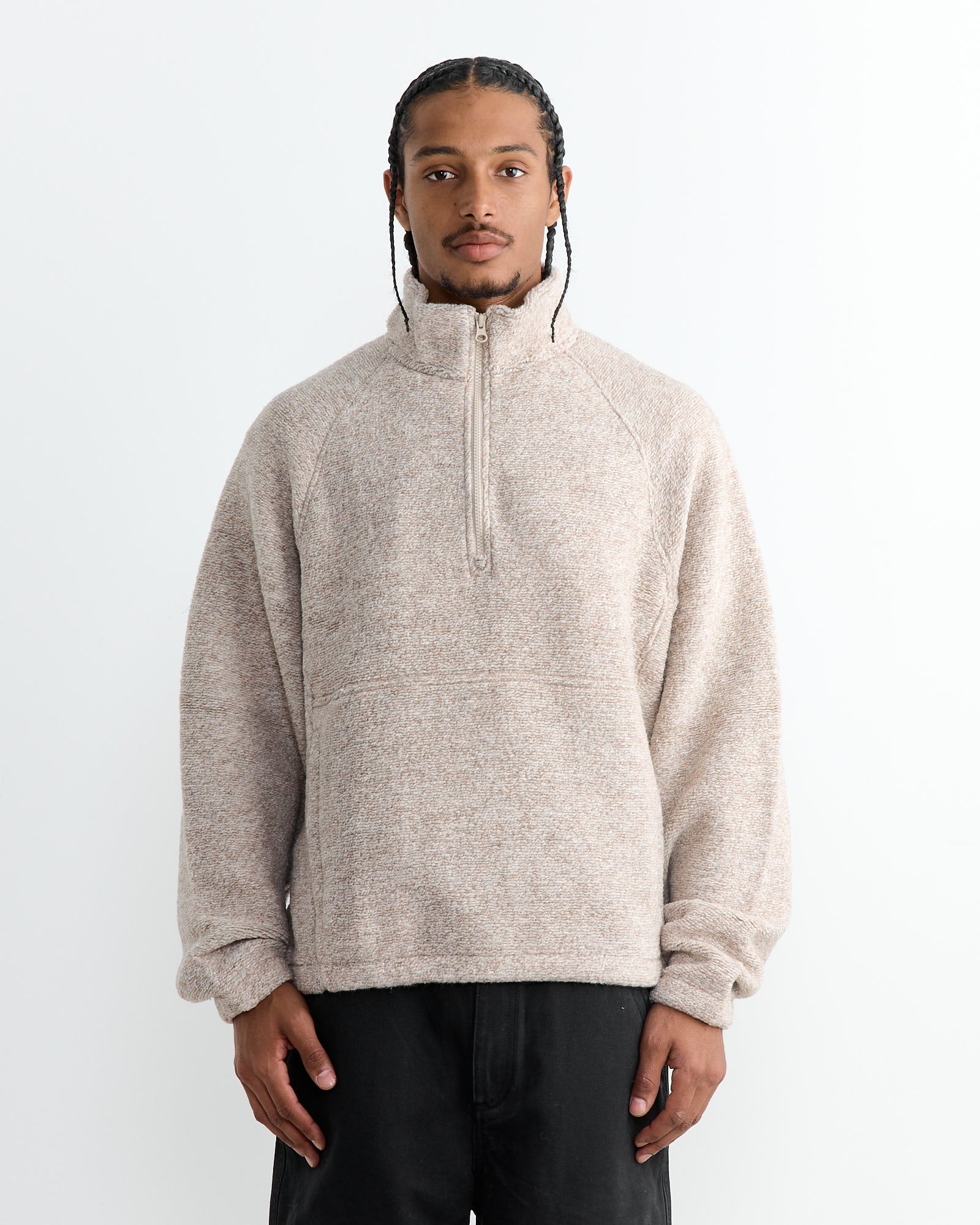 Half Zip Stussy Classic Hoodie Wool Blend Sherpa Mock In Tan