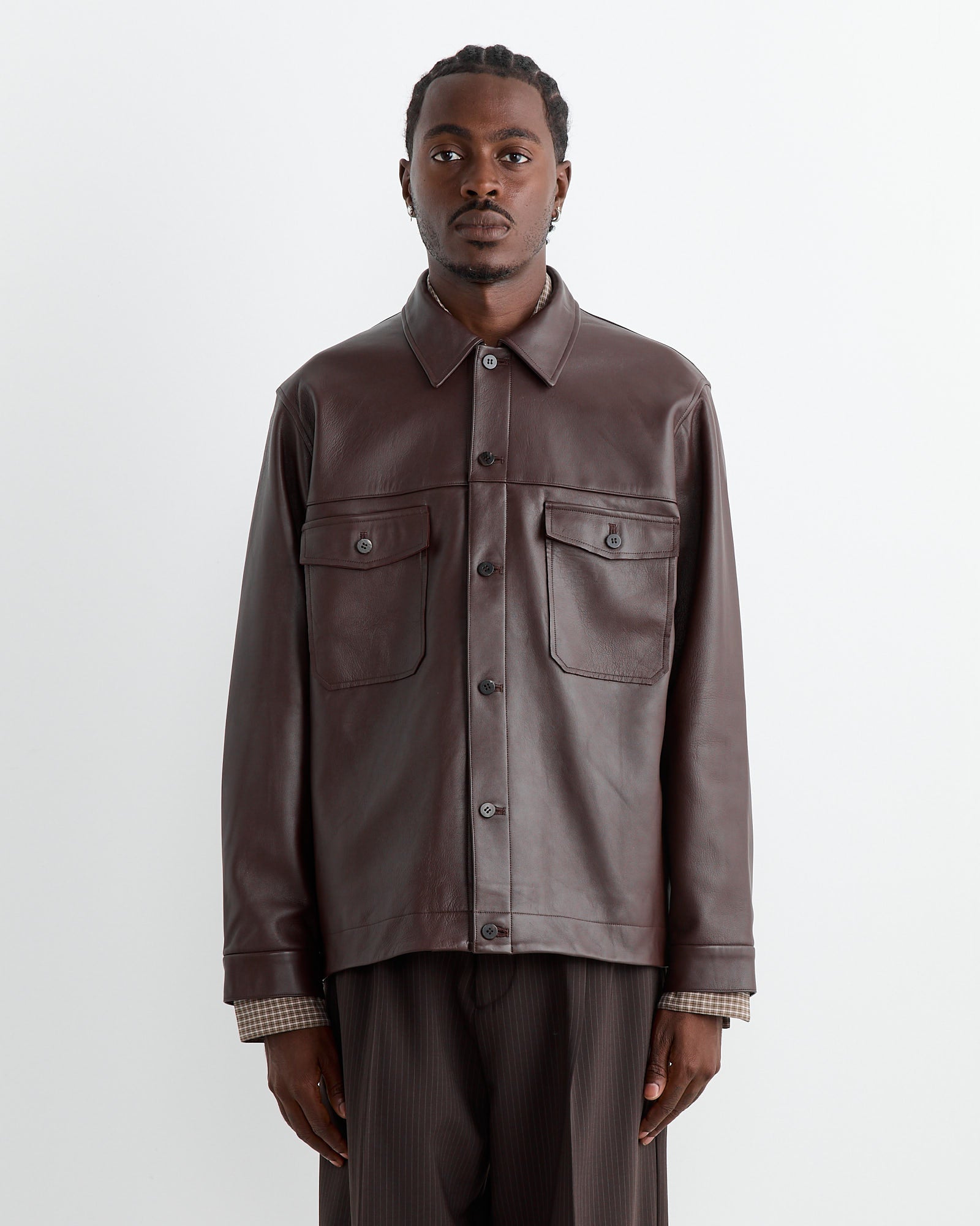 Lamb Leather Heavy Jacket in Brown - Main Image