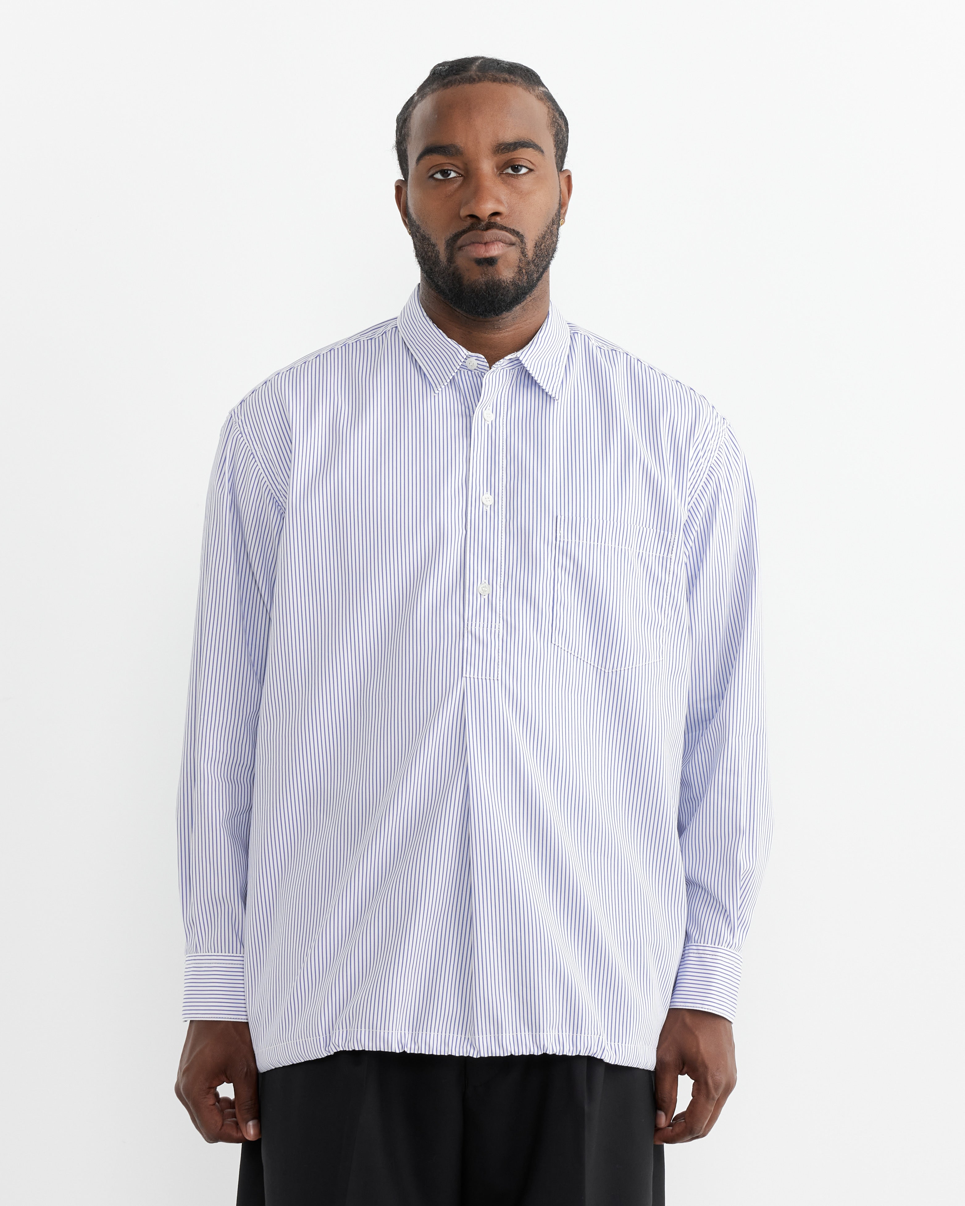 Cotton Pop-Over Shirt in White/Blue Stripe Cotton Pop-Over Shirt in White/Blue Stripe