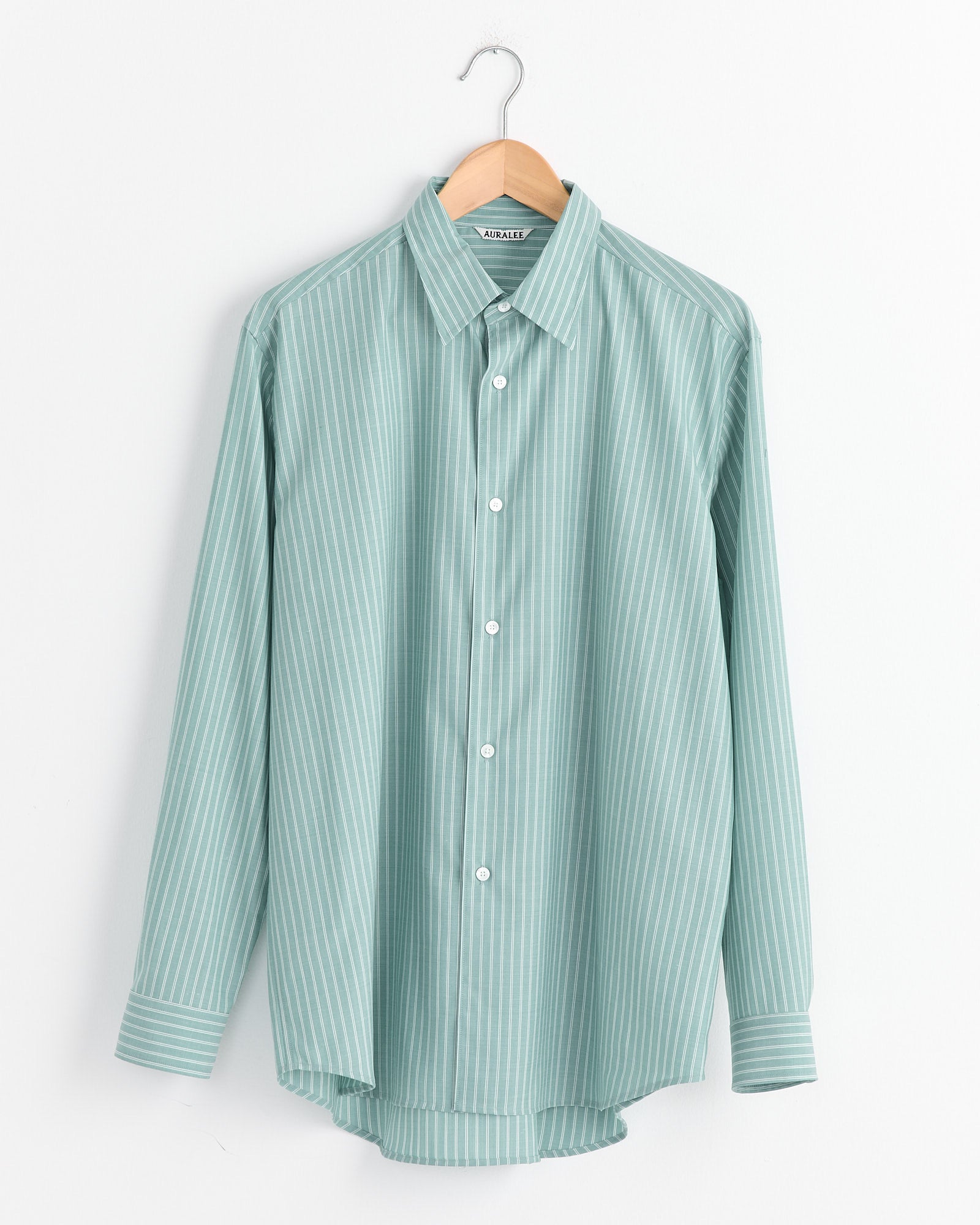 Fine Wool Stripe Shirt in Green Fine Wool Stripe Shirt in Green