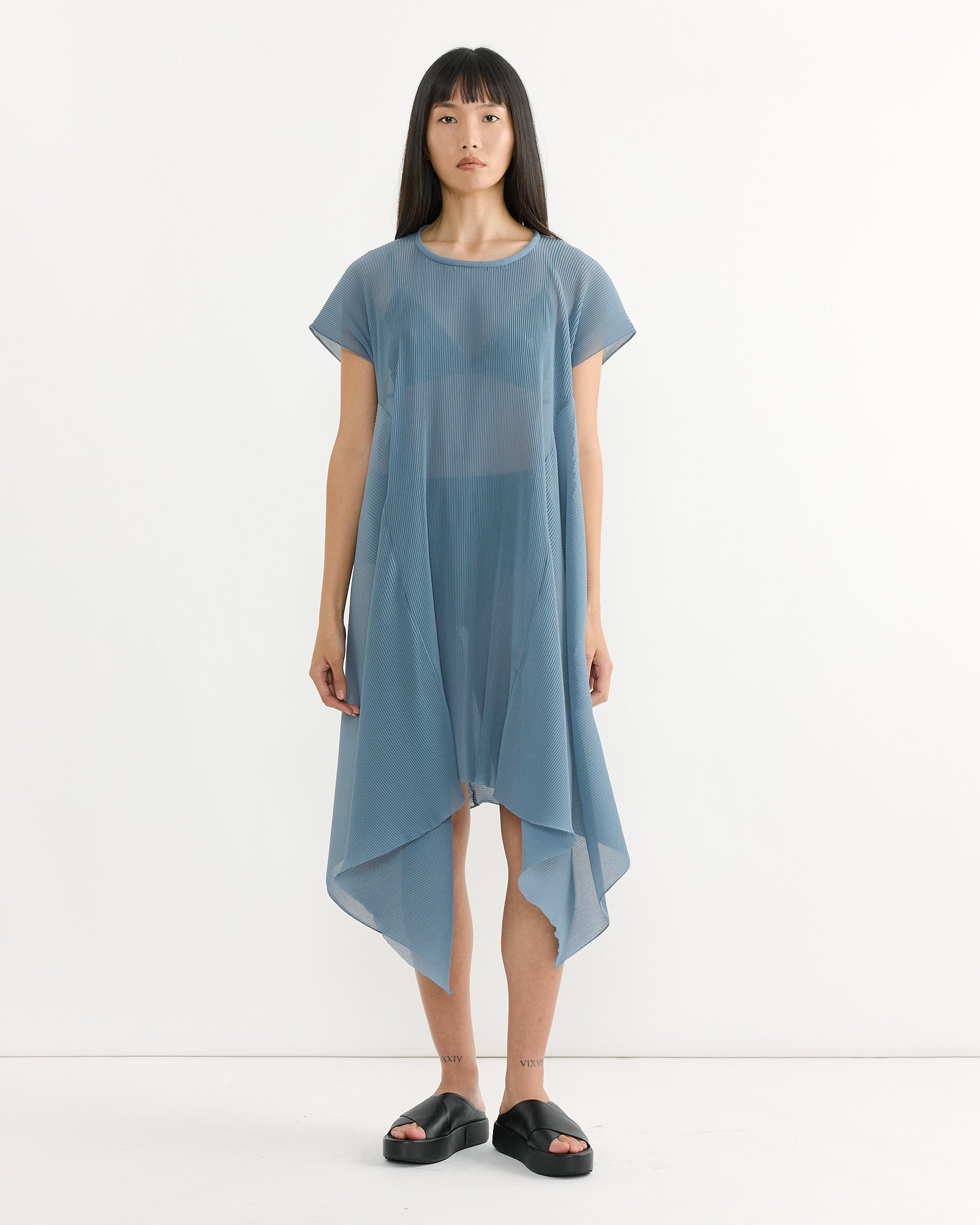 Thumb Plisse Dress in Stone Blue Thumb Plisse Dress in Stone Blue