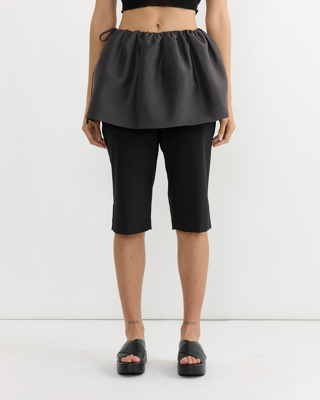 Shirring Organza Belt Skirt in Charcoal