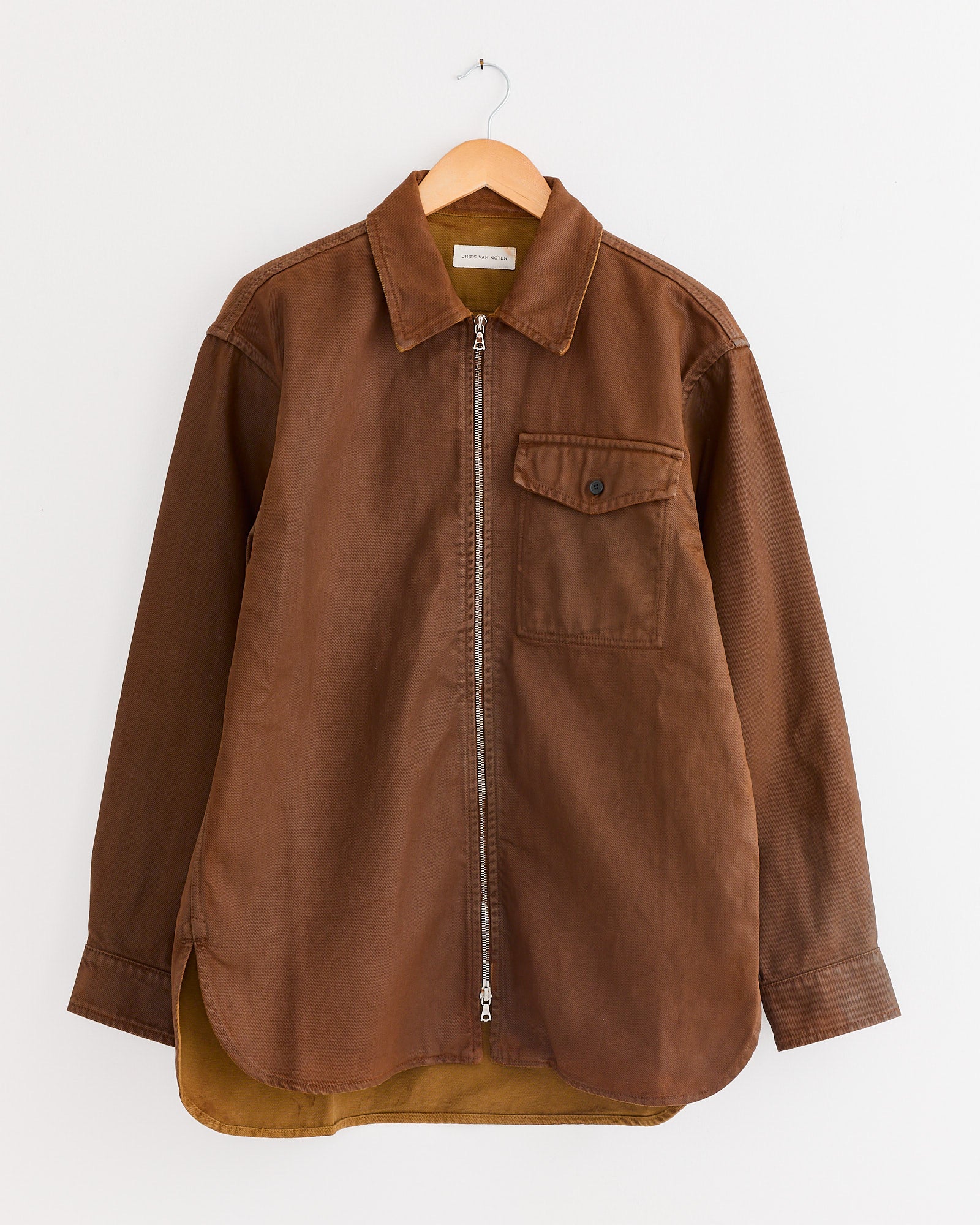 dries van noten 中綿ベスト Coated Zipped Shirt in Rust