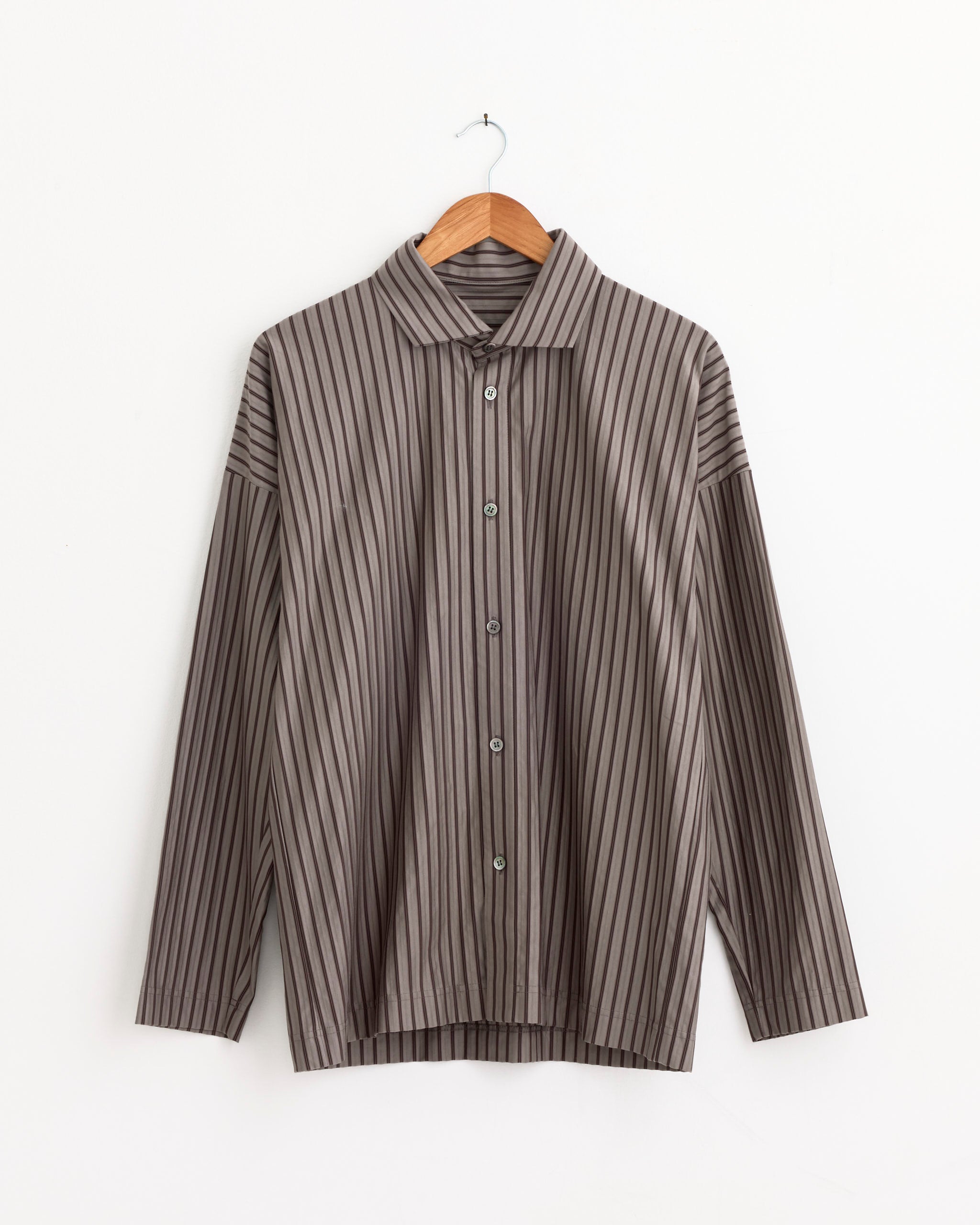 トップス HOMME PLISSE ISSEY MIYAKE JERSEY SHIRT M Stripe Jersey Shirt in Grey