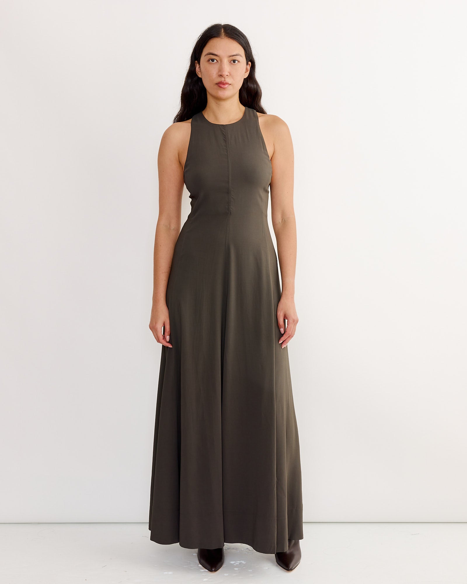 Cut Away Maxi Dress in Black Olive Cut Away Maxi Dress in Black Olive