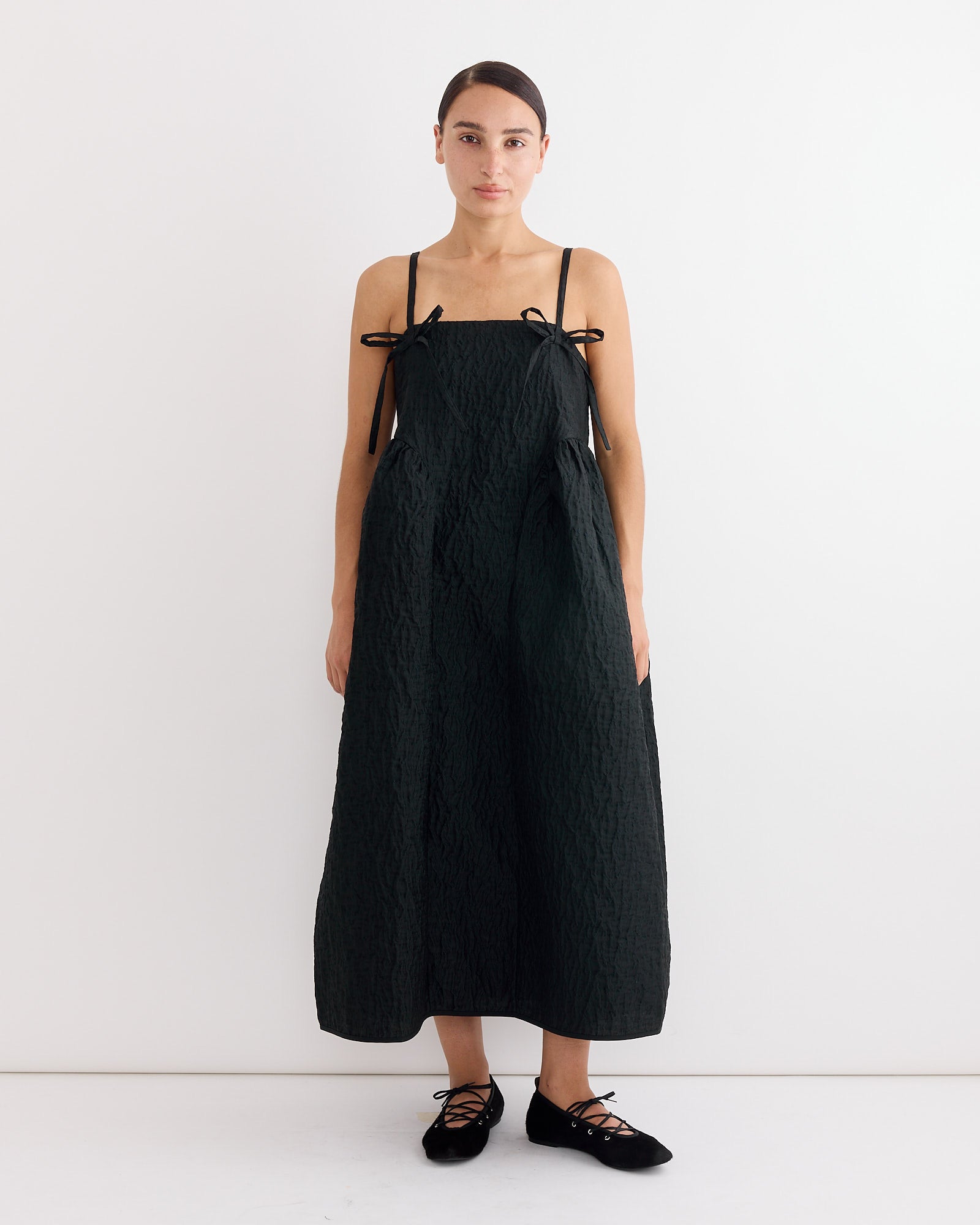 black spaghetti strap dress loose Ambra Dress in Black