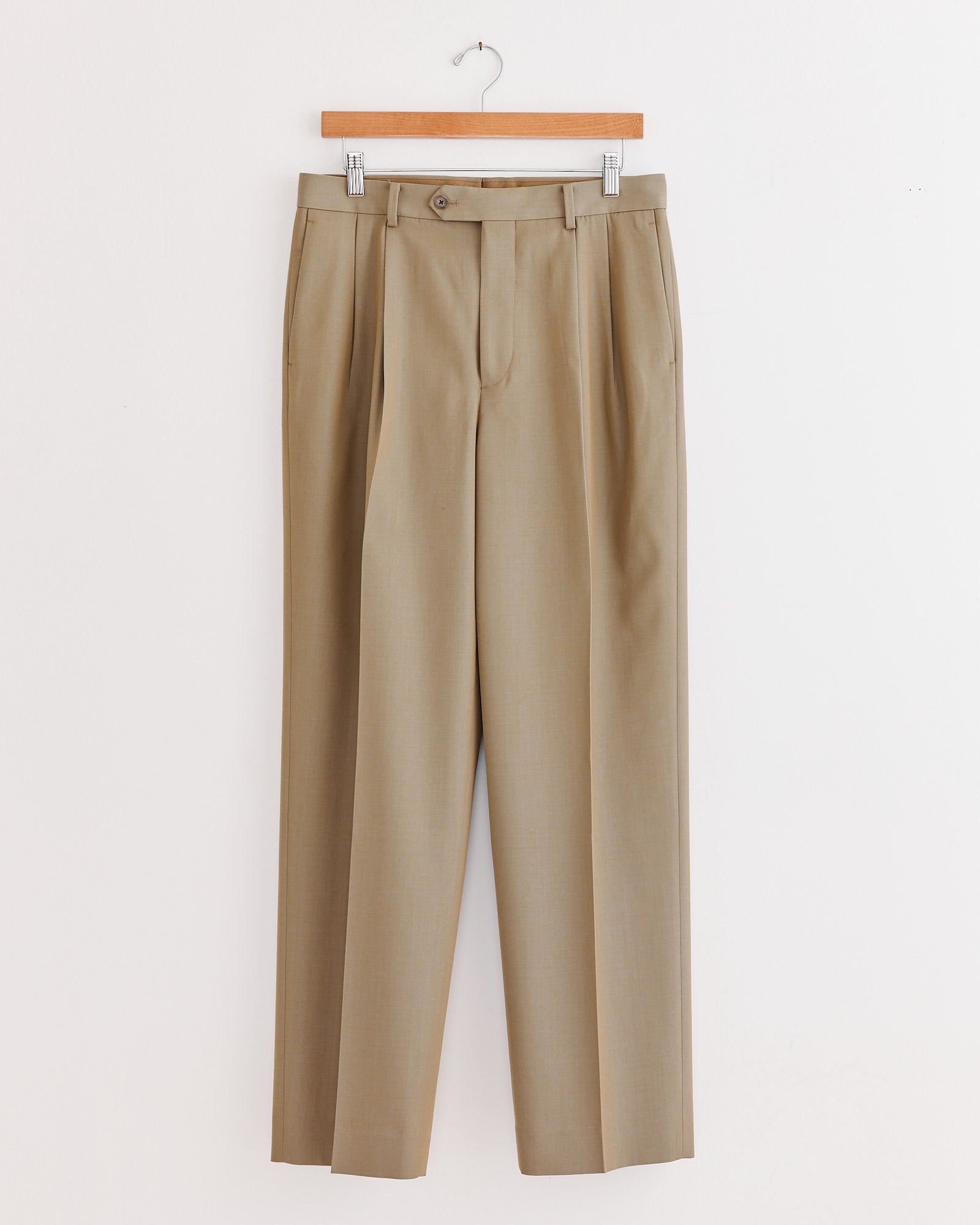 パンツ Cornier WOOL CHAMBRAY GABARDINE SLACKS Light Wool Gabardine Two Tuck Slack in Khaki Chambray