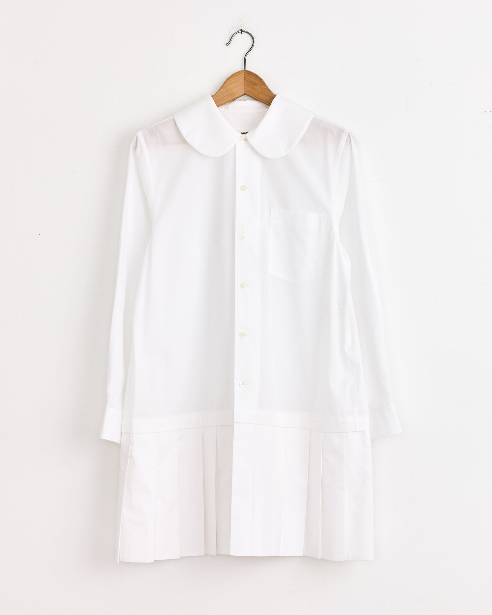 Wide-Pleated Shirt Dress in White Wide-Pleated Shirt Dress in White