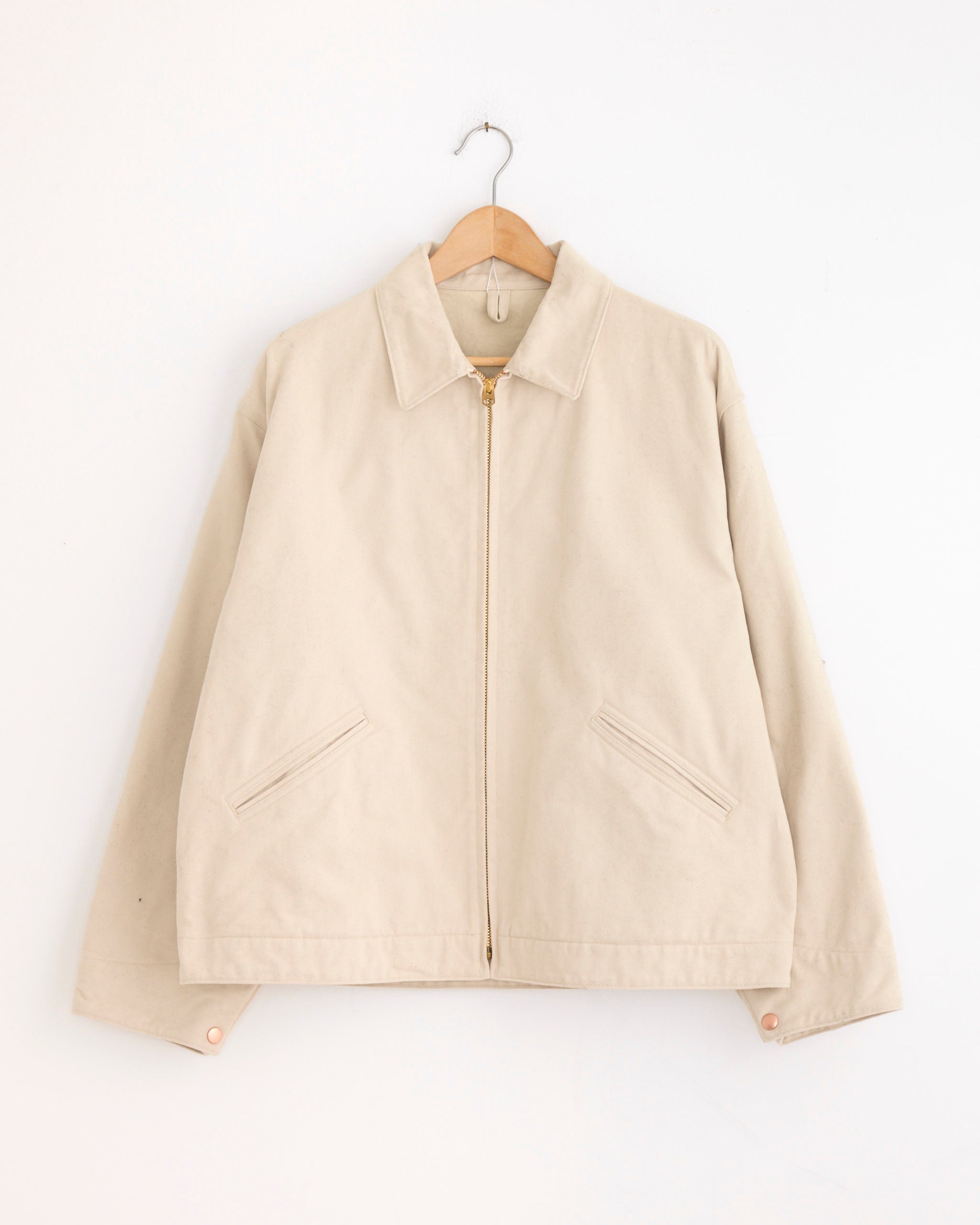 Cotton Twill Zip Short Jacket in Ivory