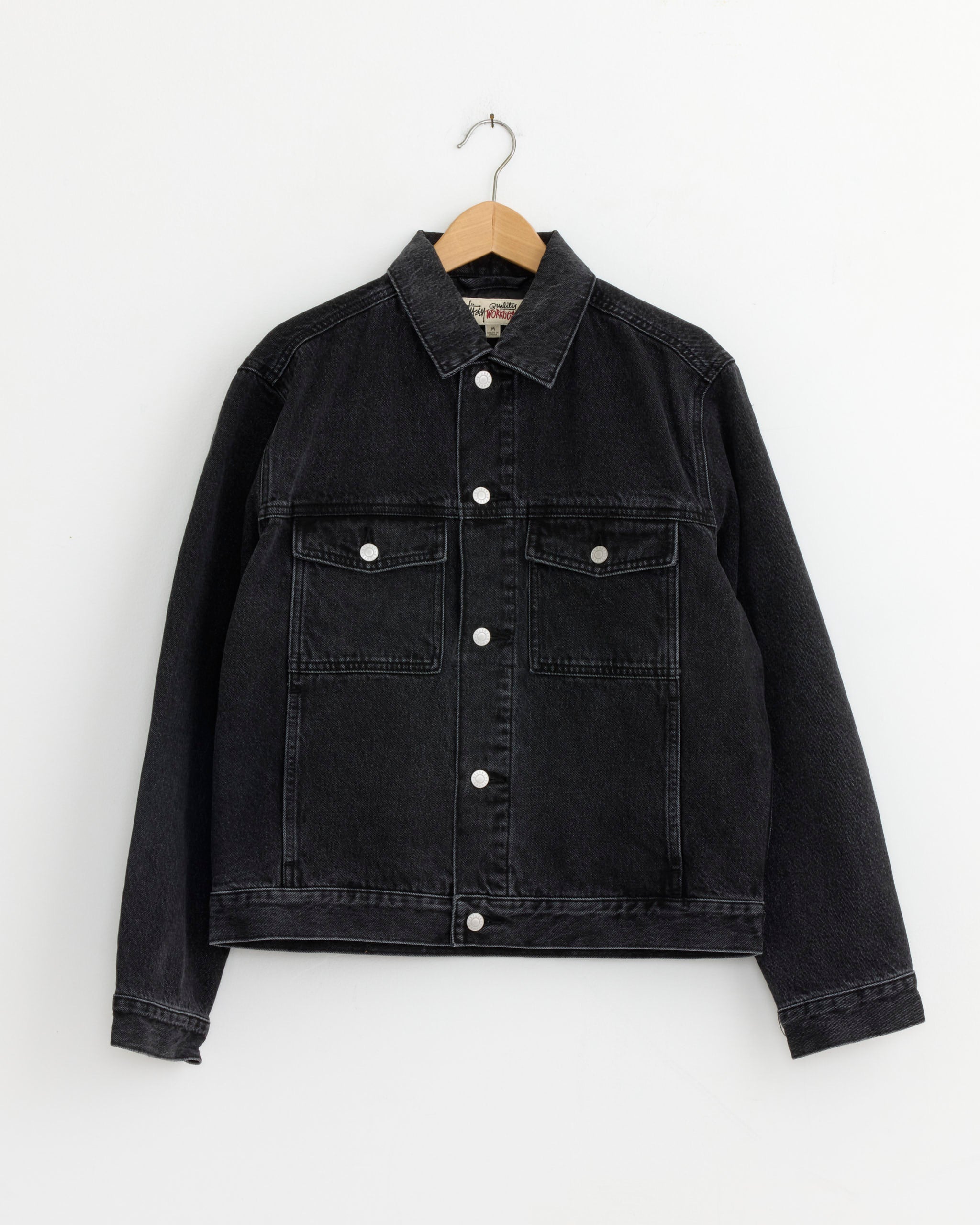 Lined Denim Trucker Jacket in Vintage Black