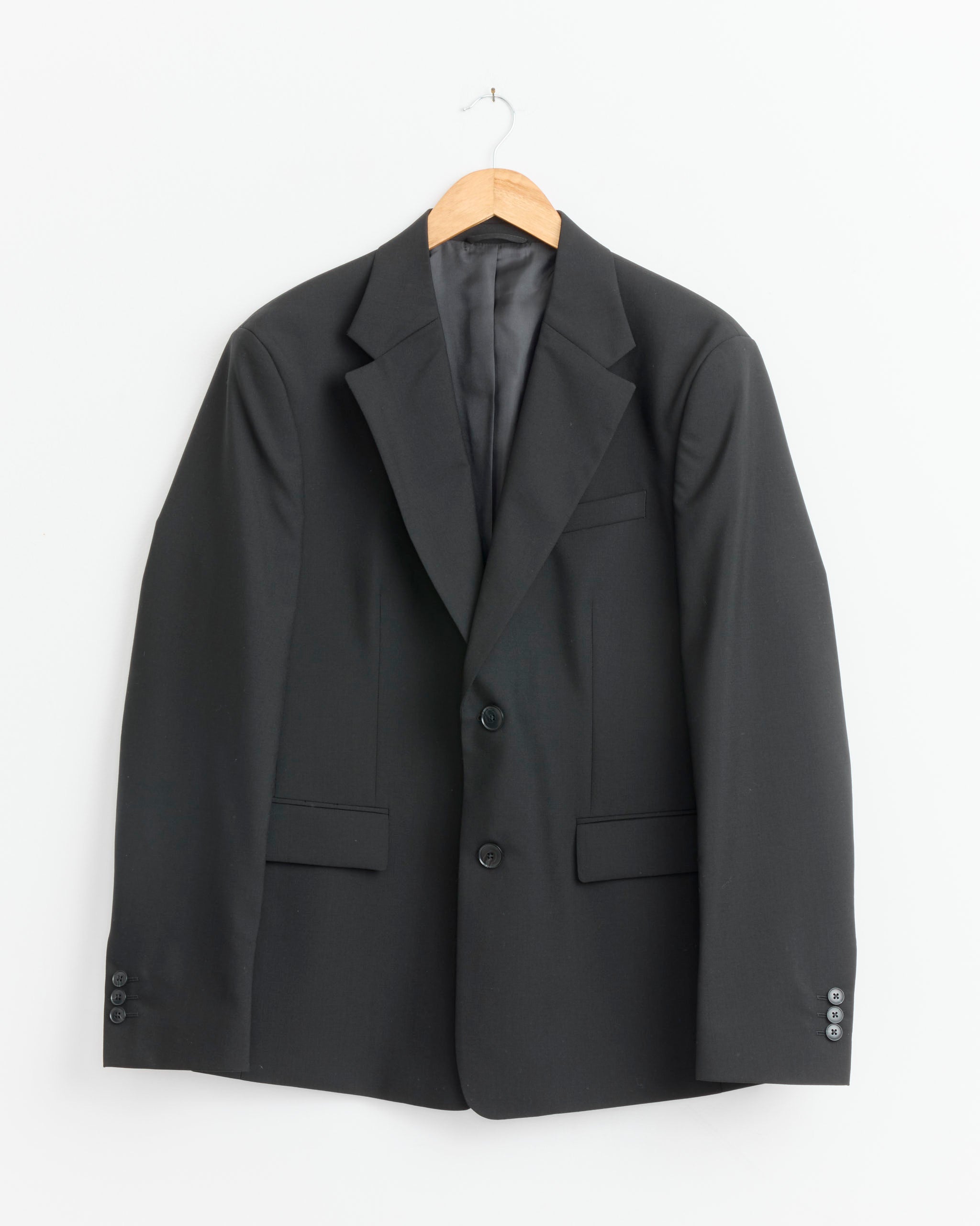 Single Breasted Tropical Wool Blazer in Black