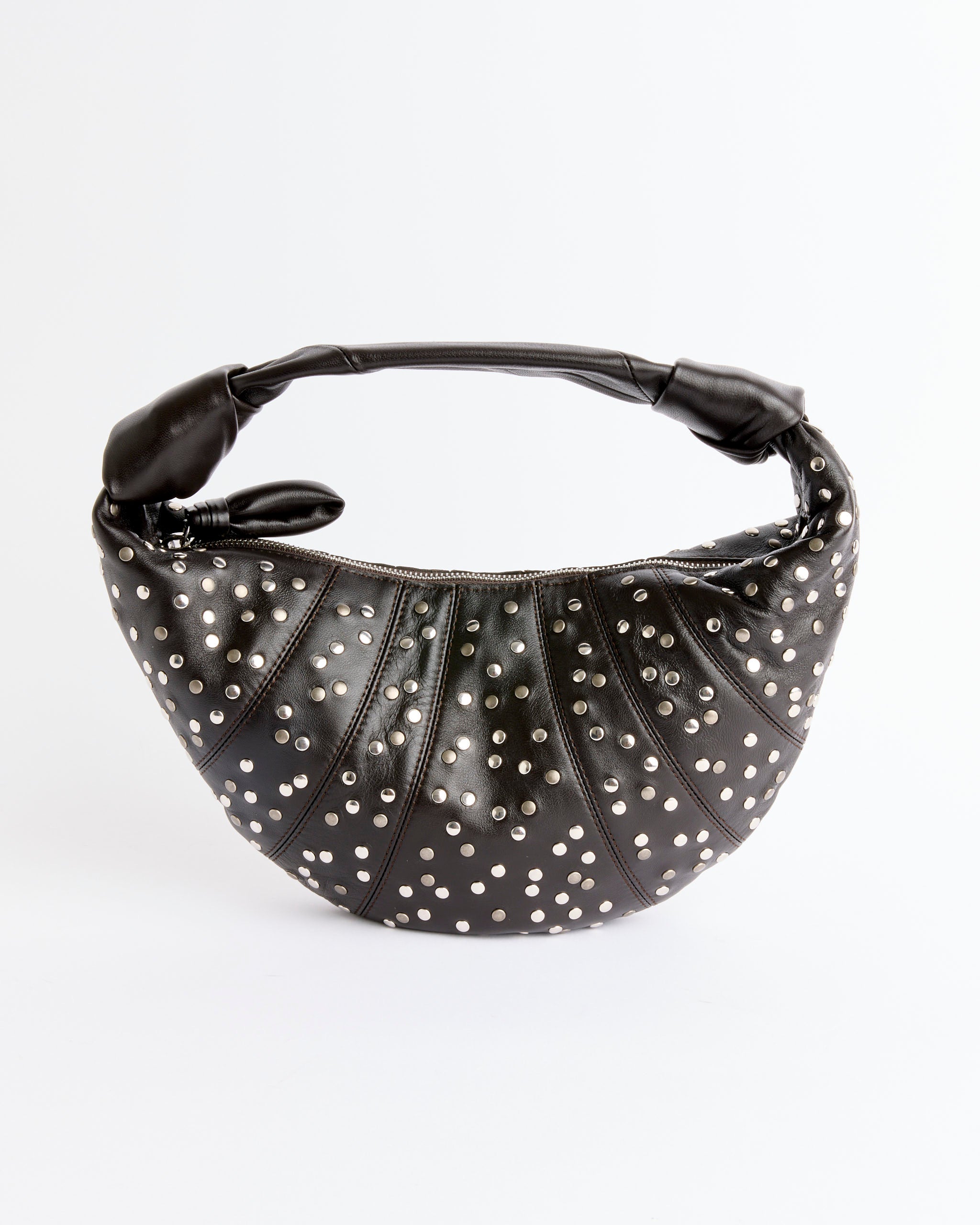Mini Fortune Studs Croissant Bag in Dark Chocolate