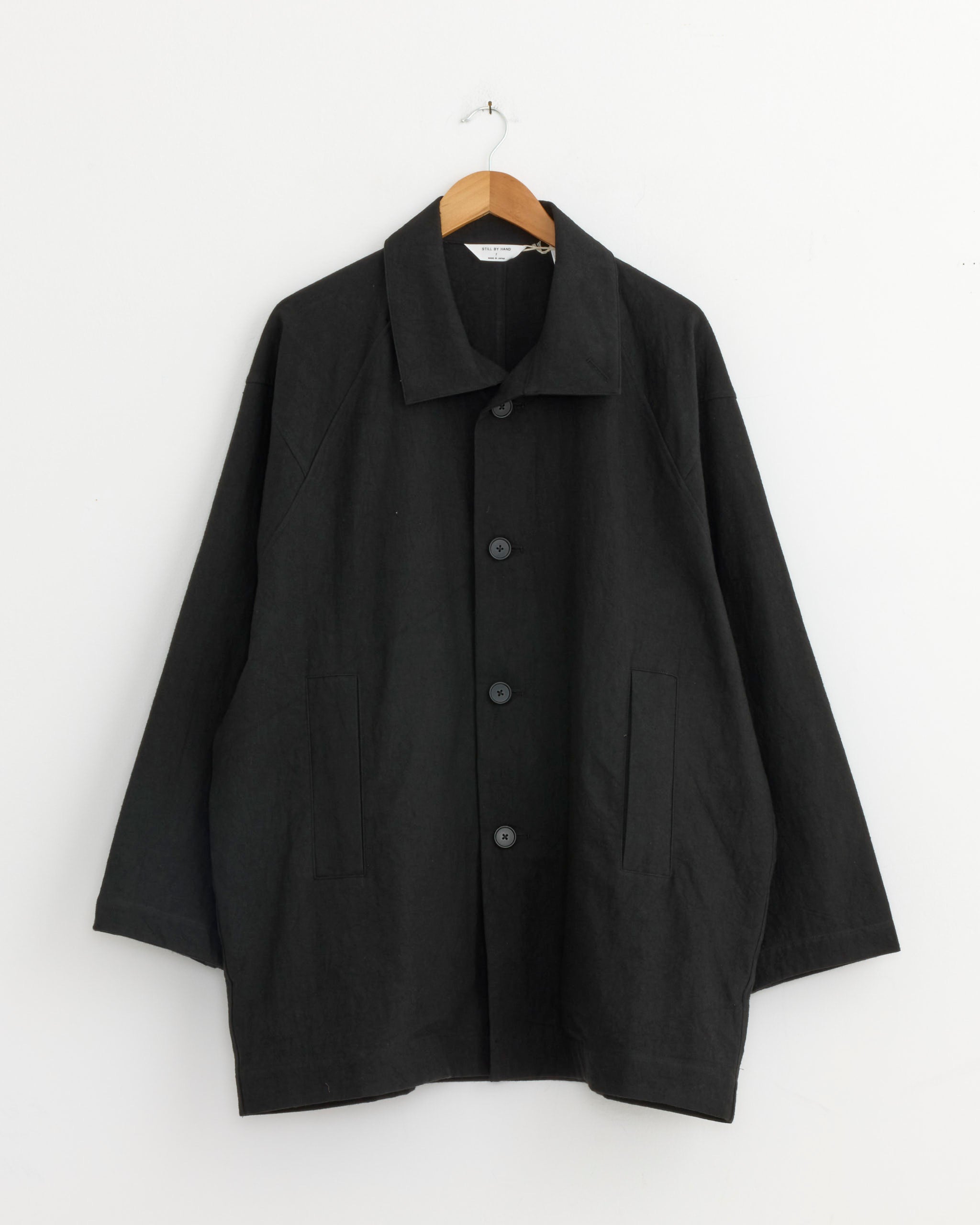 Cotton Linen Half Coat in Black