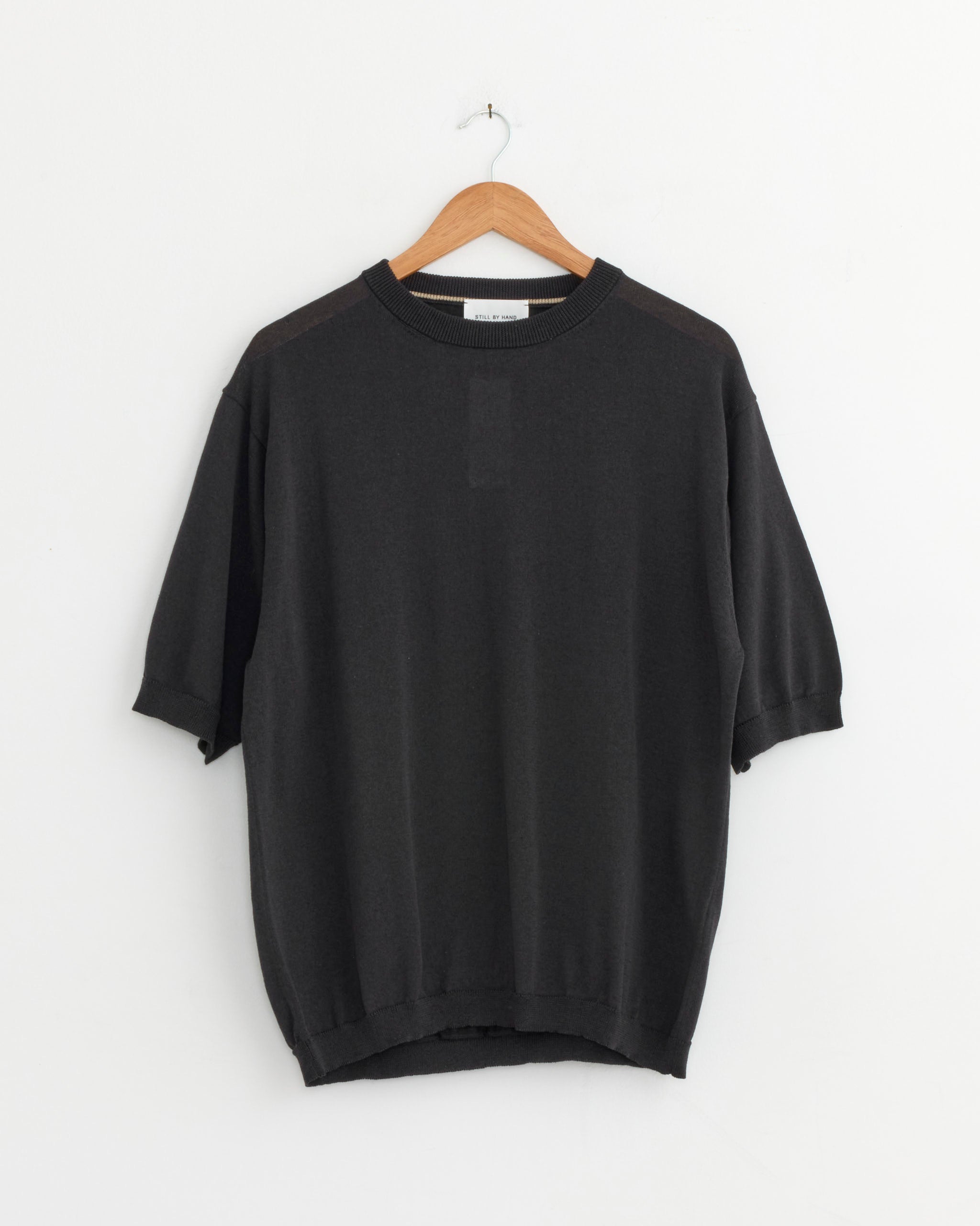 Half Sleeve Knit T-Shirt in Ink Black
