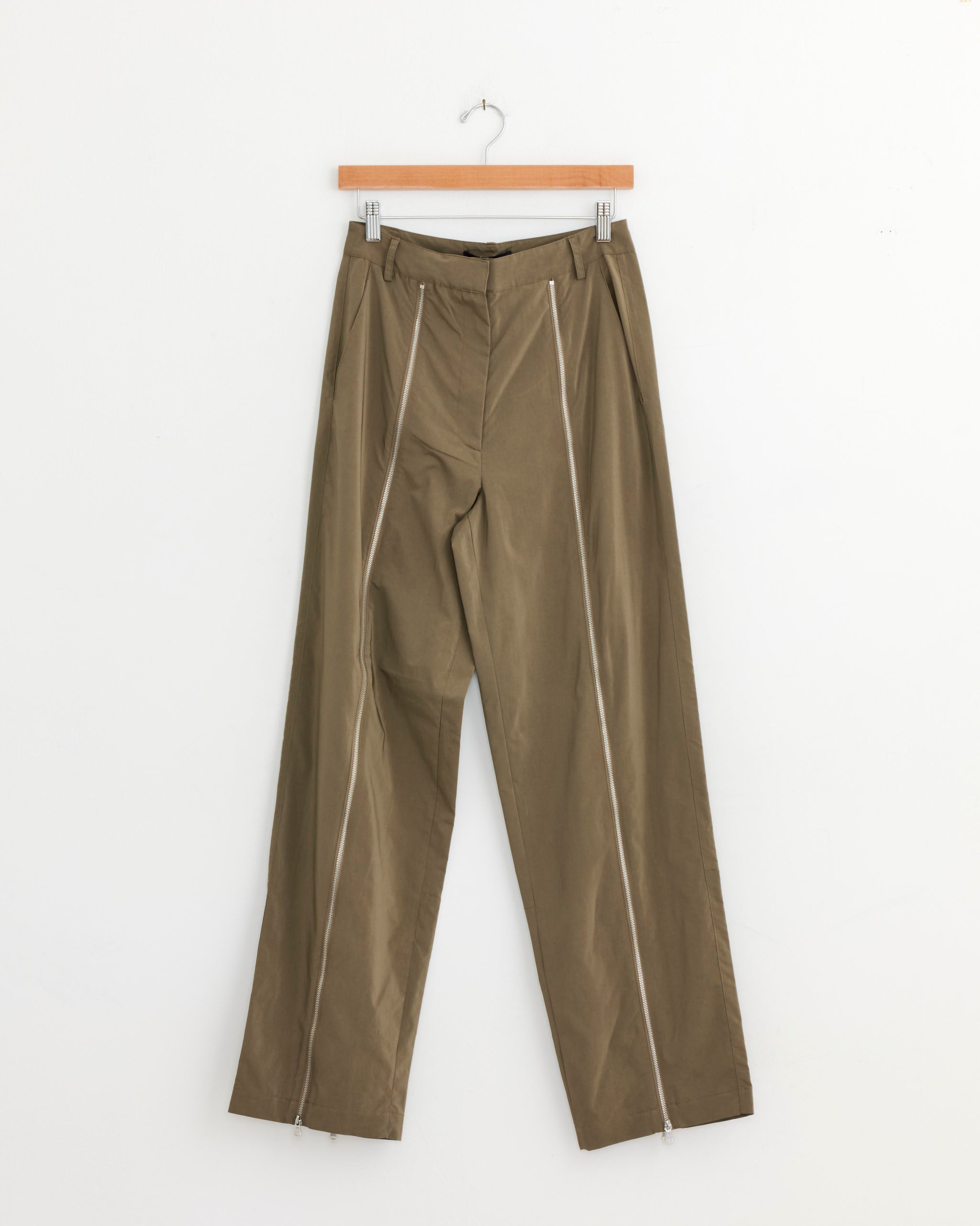 Nylon Zipper Trouser in Dark Taupe