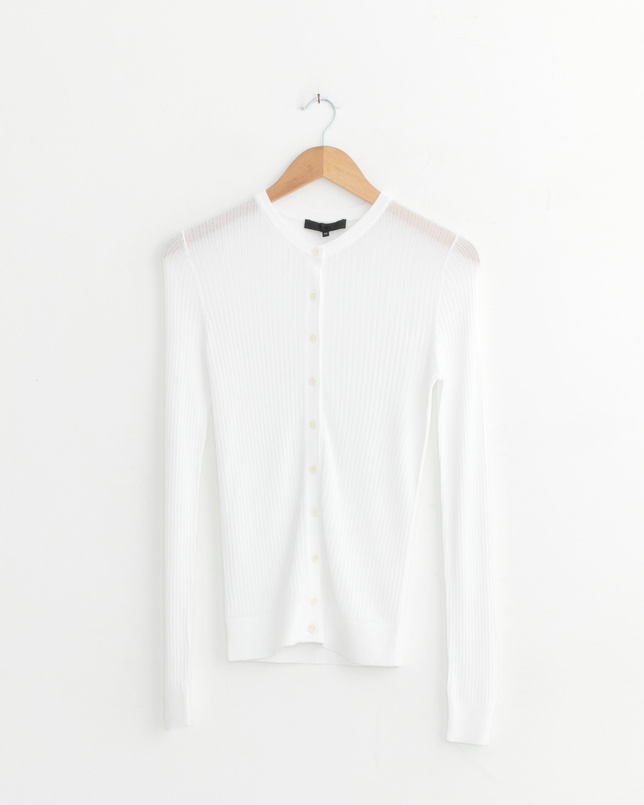 Ribbed Sweater Slim Cardigan in White