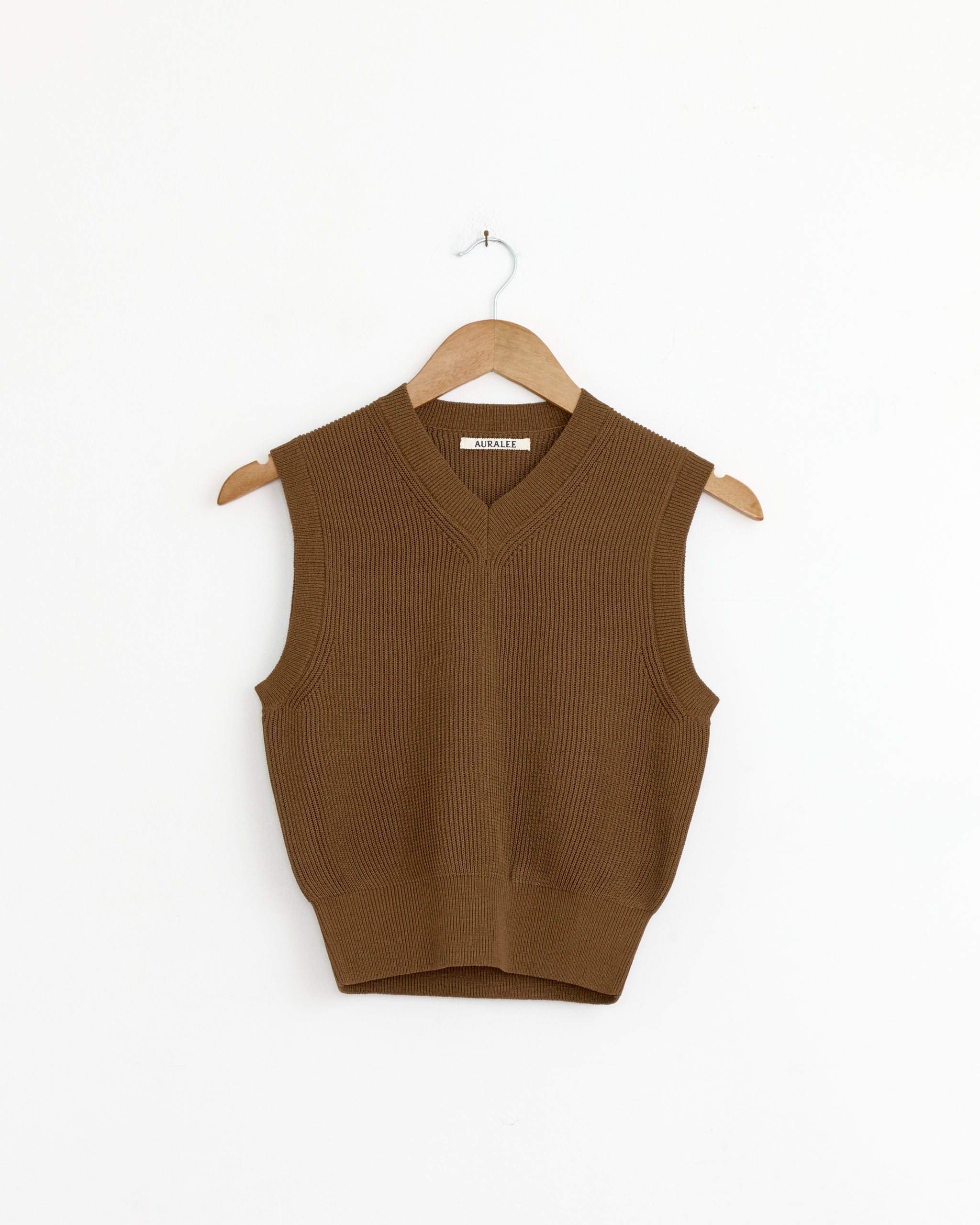 25SSAURALEEFLATYARN RIB KNIT VEST美品❗️ Flat Yarn Rib Knit Vest in Light Brown