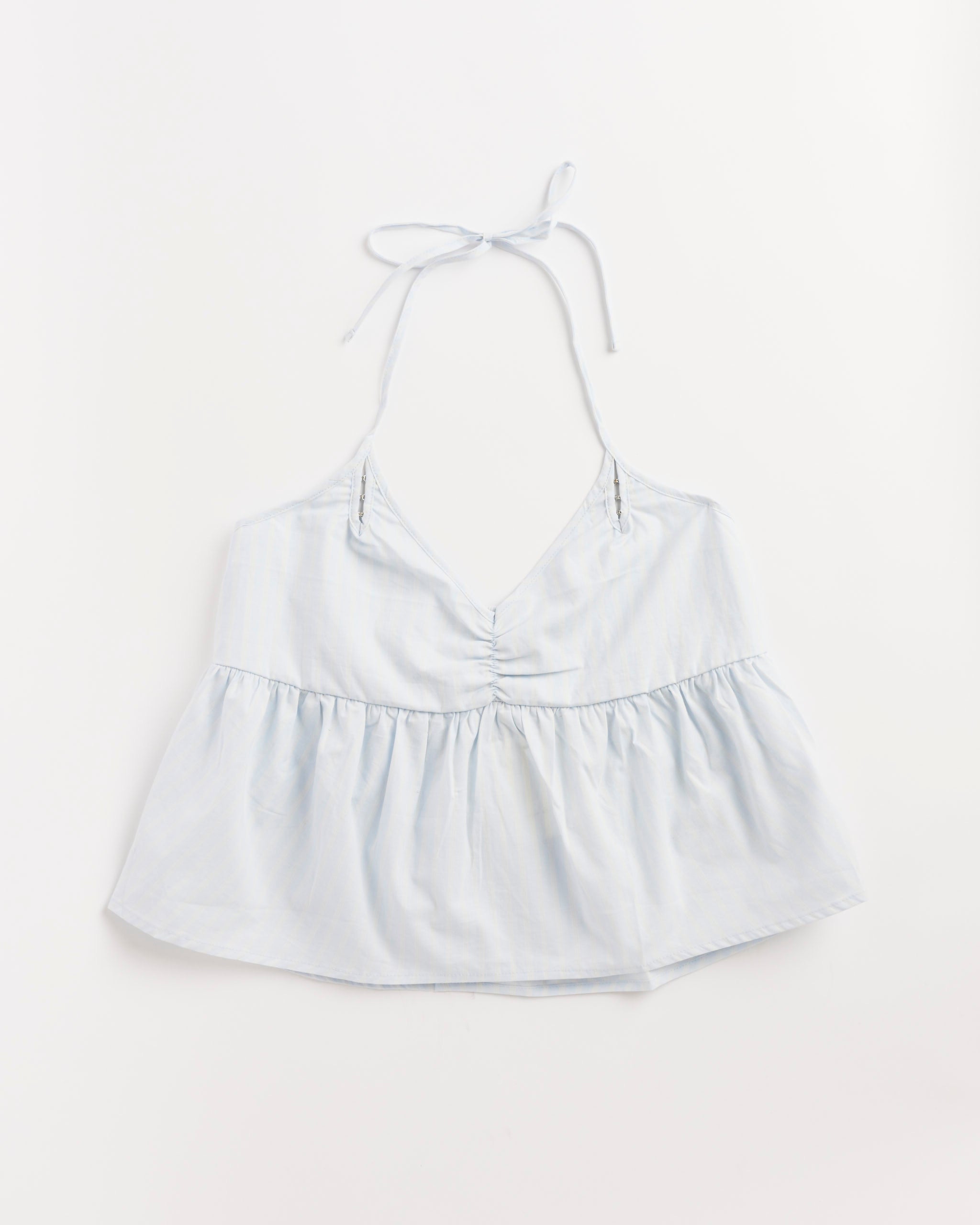Keyhole Halter Top in Powder Blue Stripe