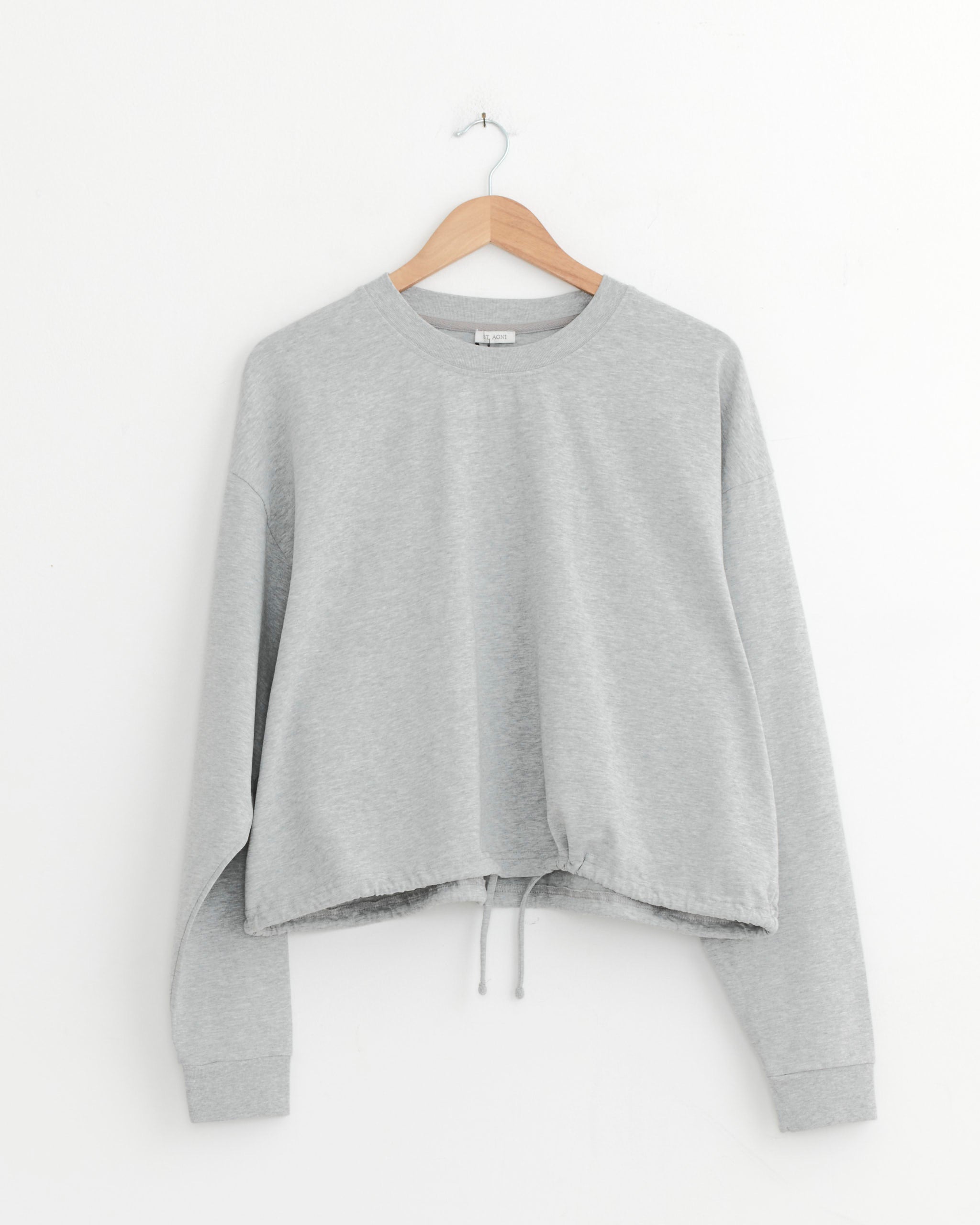 Drawstring Long Sleeve Top in Light Grey Marle